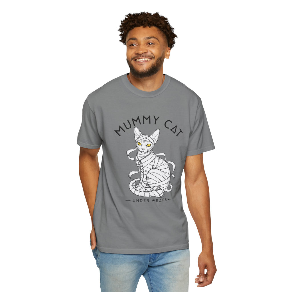 Mummy Cat T-Shirt — Sphynx Mummy Cat with Ankh, "UNDER WRAPS"