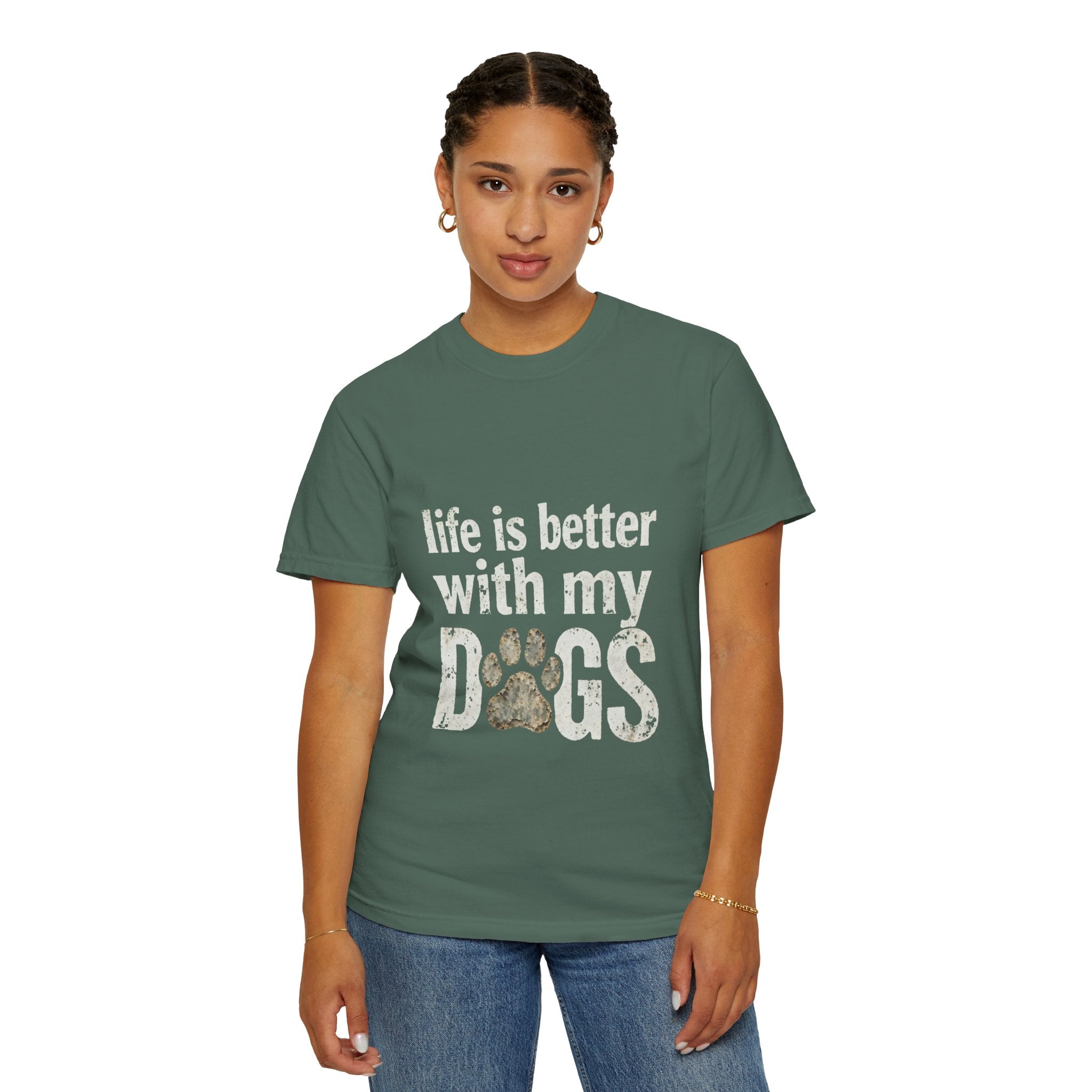 Life Is Better With My DOGS T-Shirt — Distressed Paw Print Vintage Tee