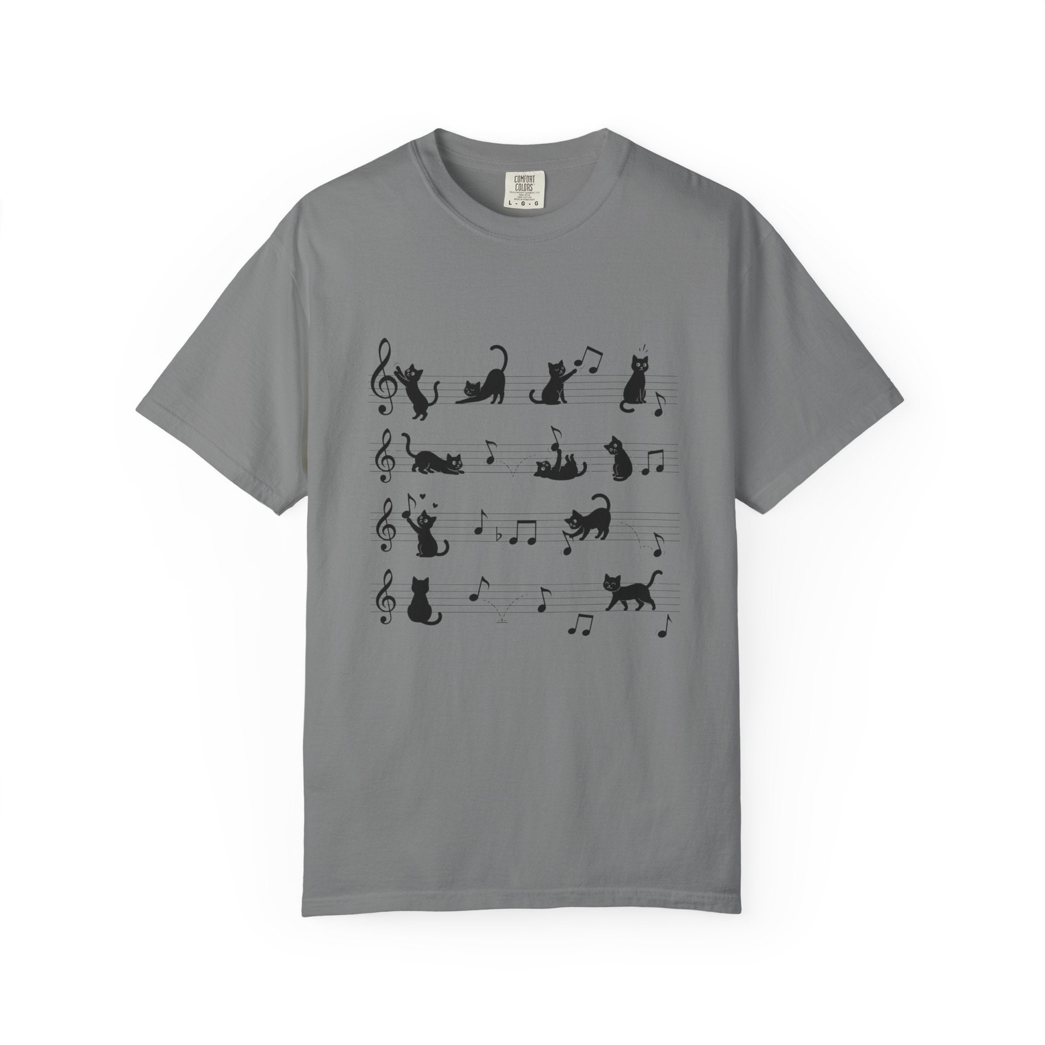 Cat Music Staff T-Shirt — Playful Cats on Sheet Music Graphic Tee