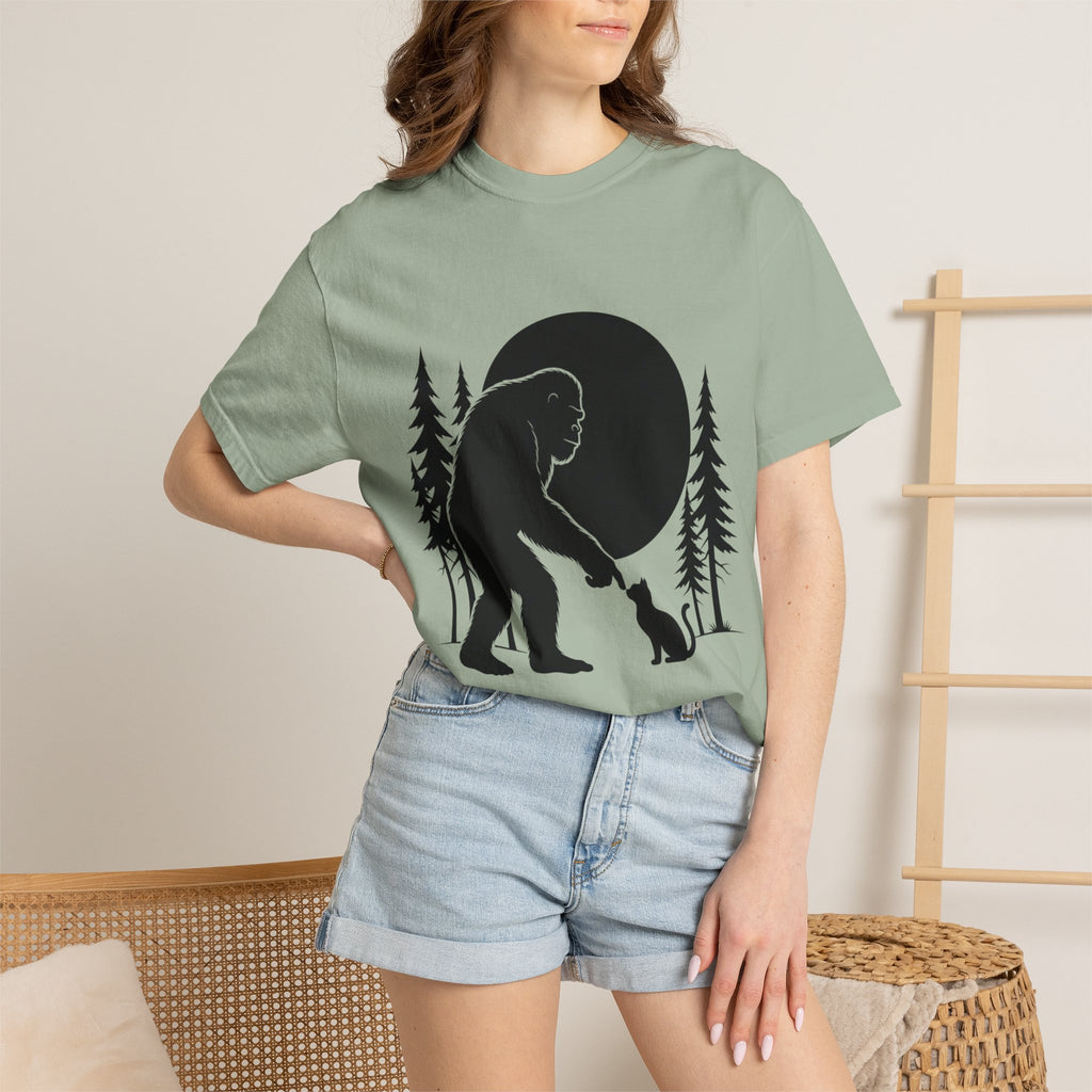 Bigfoot Boop T-Shirt — Minimal Sasquatch & Cat Silhouette Tee