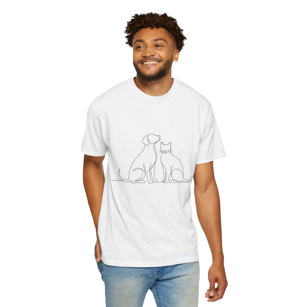 Minimal Single-Line Dog & Cat T-Shirt — Scandinavian Minimalist Pet Art