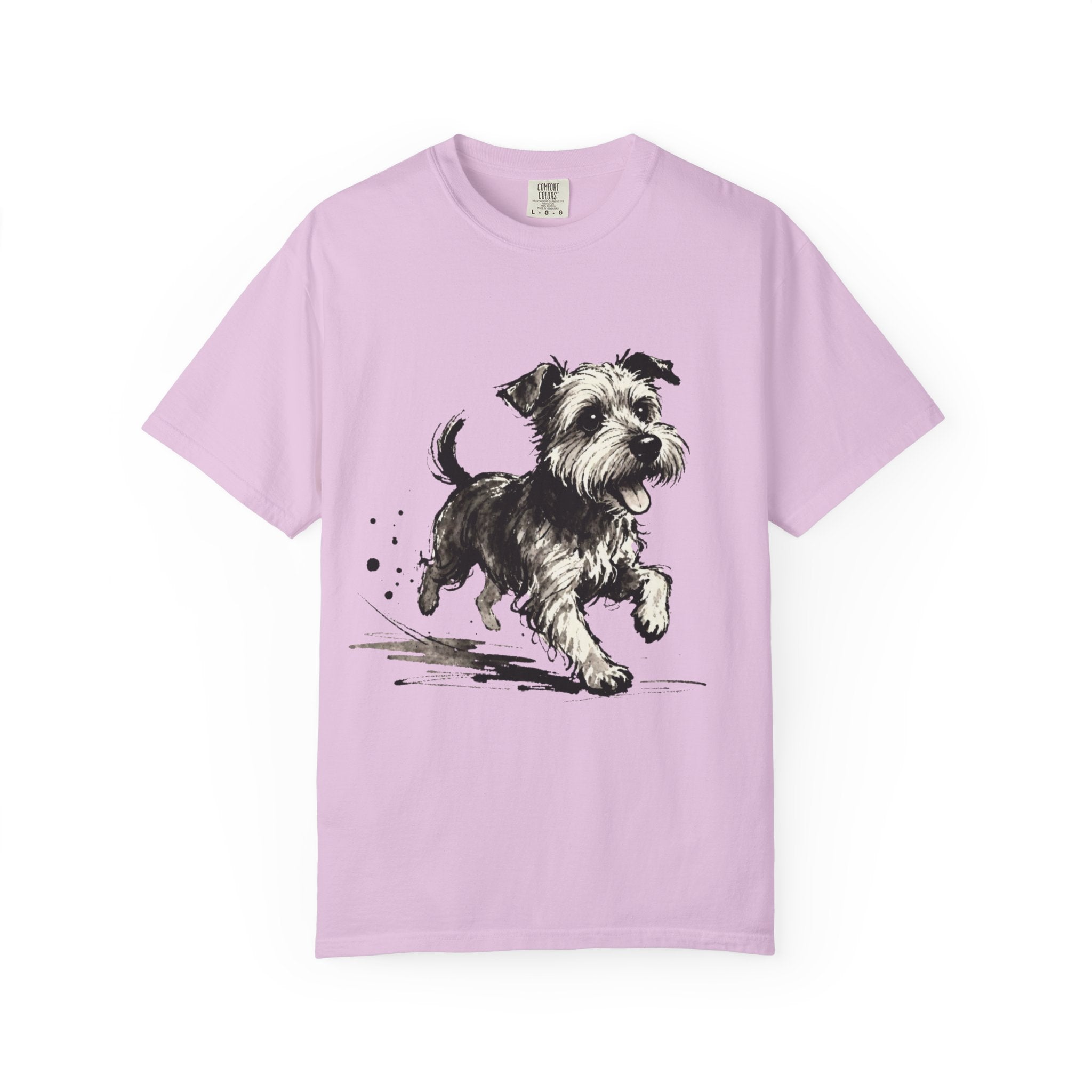 Wire‑Haired Terrier Puppy Running T-Shirt — Energetic Ink Sketch Design