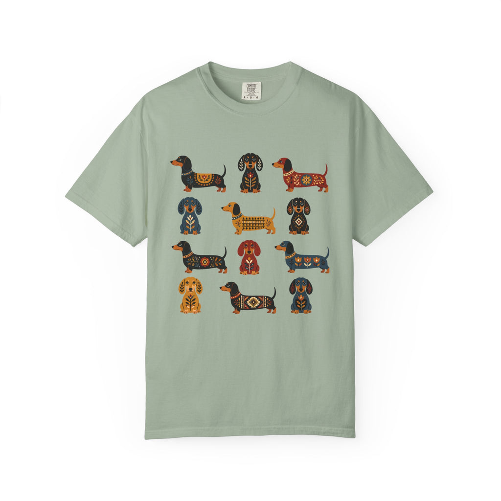 Dachshund Folk Art T-Shirt — 12 Nordic Pattern Wiener Dogs