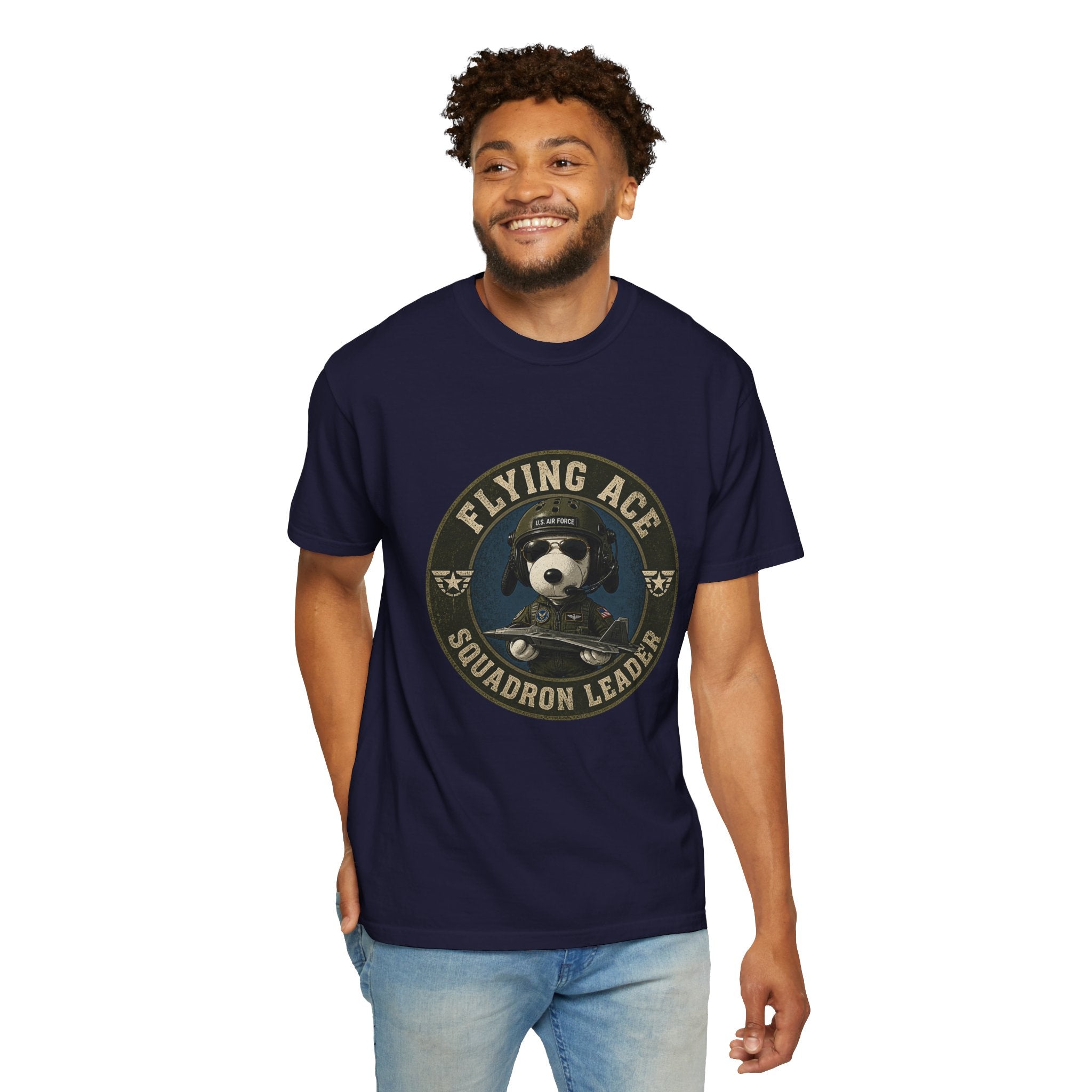 Flying Ace Squadron Leader T‑Shirt — Vintage Pilot Dog Graphic