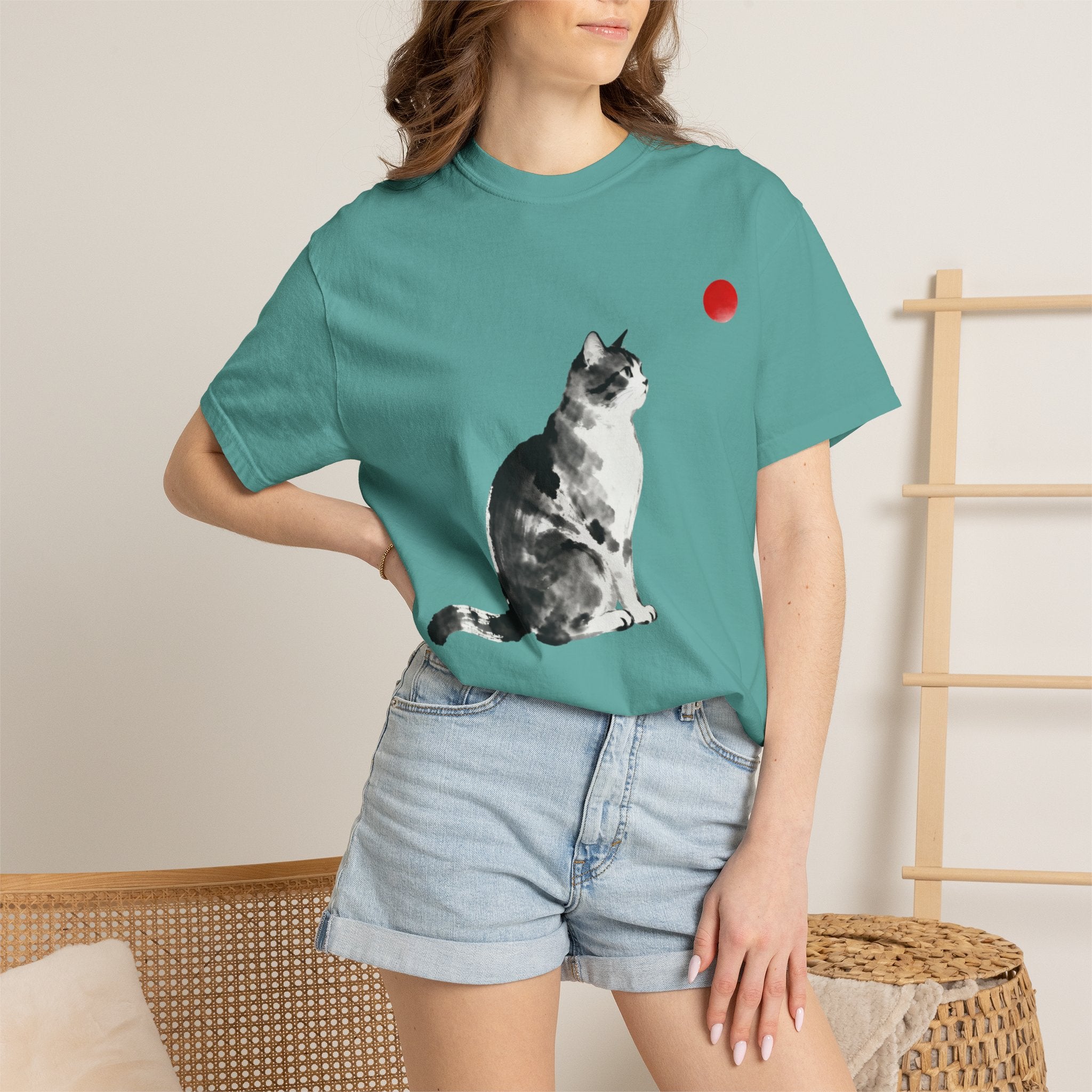 Sumi-e Tabby Cat T-Shirt — Minimalist Japanese Ink Wash Design