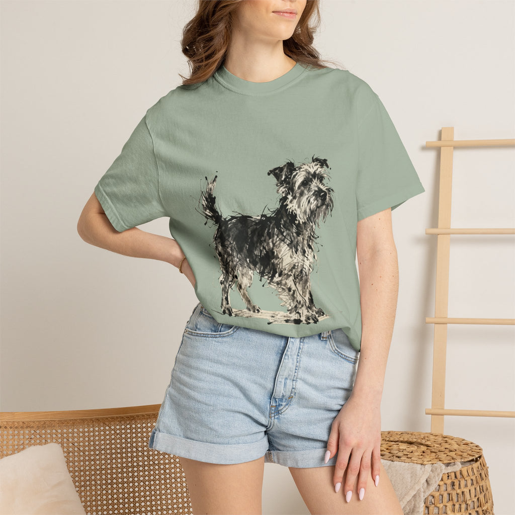 Wire-Haired Terrier Sketch T-Shirt — Monochrome Watercolor Dog Portrait