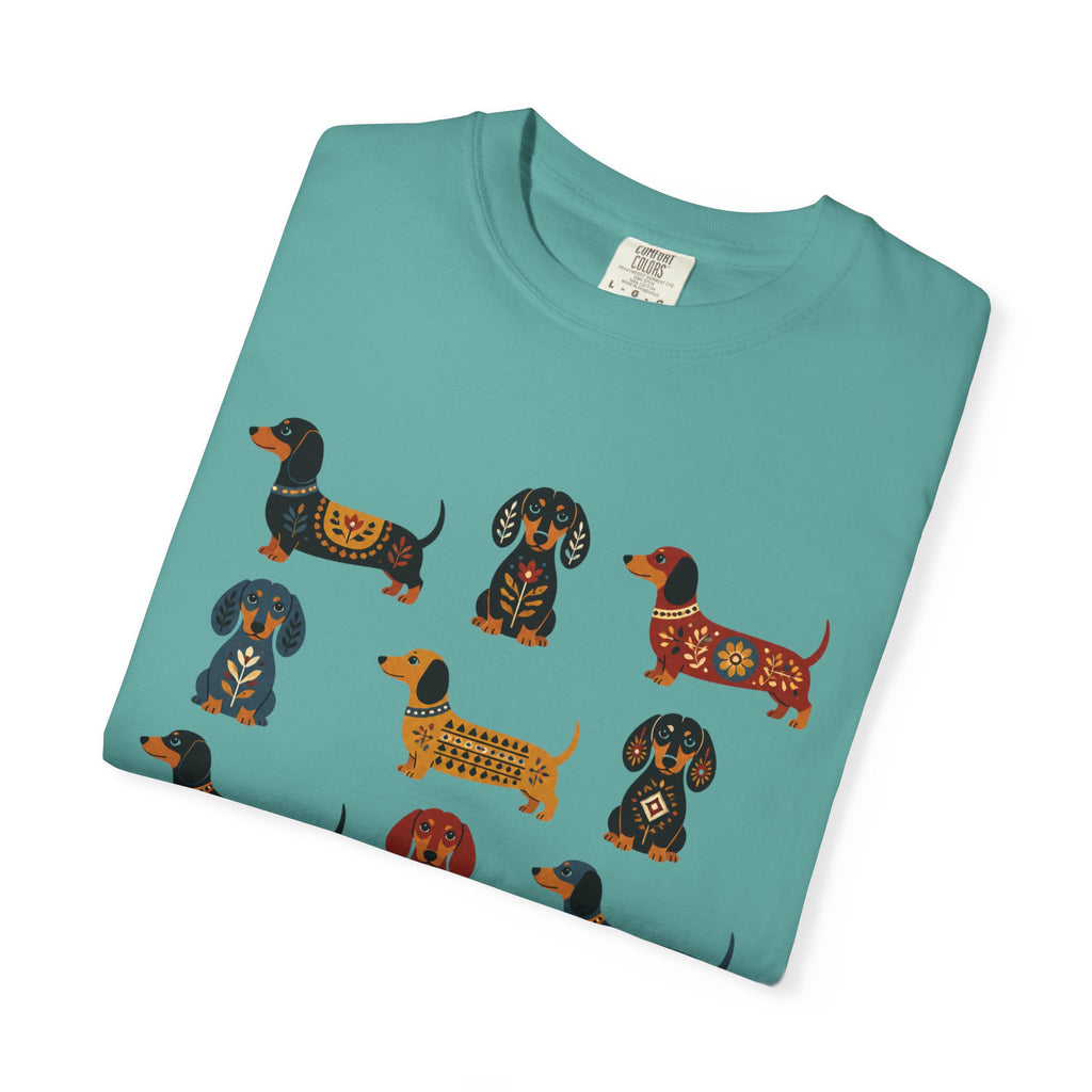 Dachshund Folk Art T-Shirt — 12 Nordic Pattern Wiener Dogs