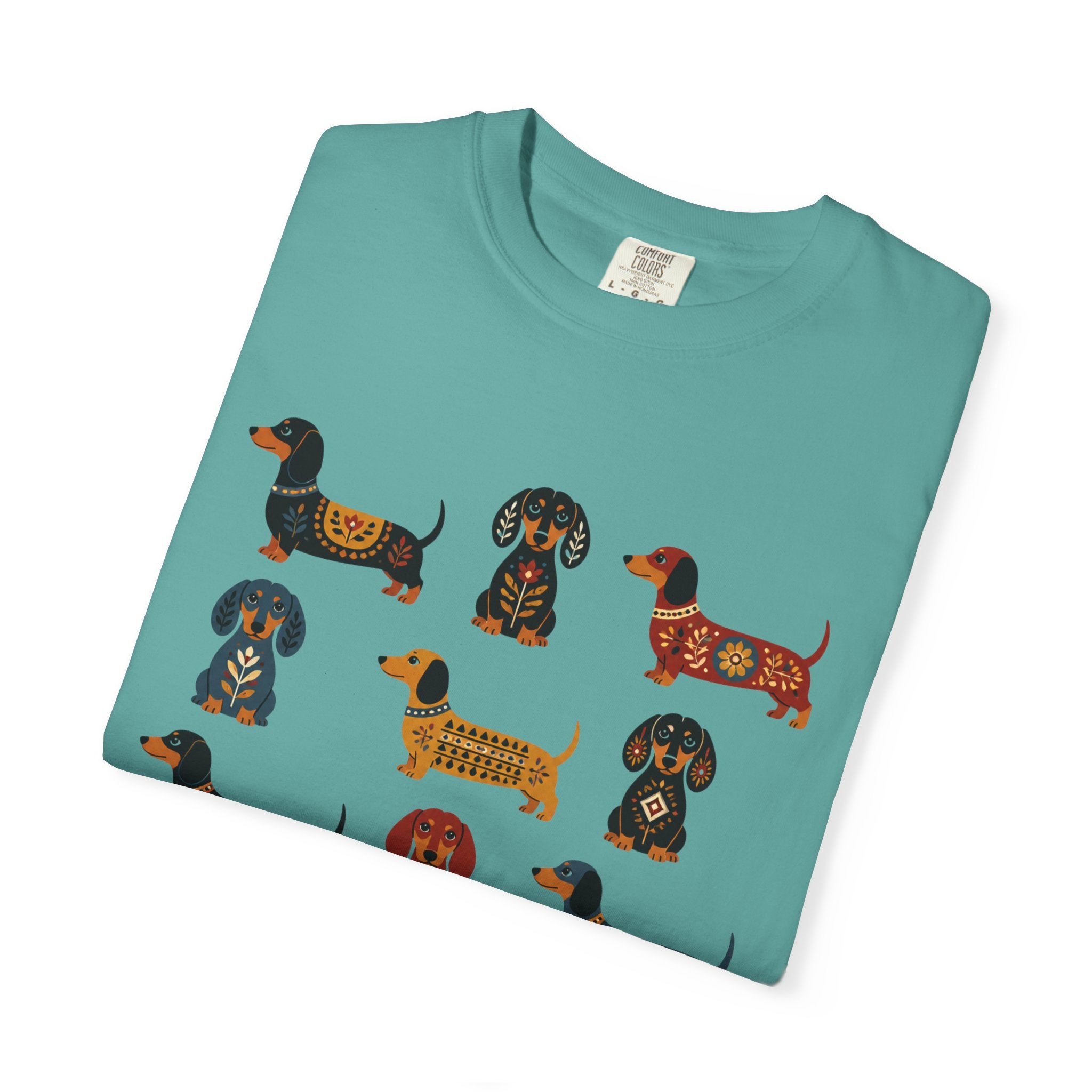 Dachshund Folk Art T-Shirt — 12 Nordic Pattern Wiener Dogs