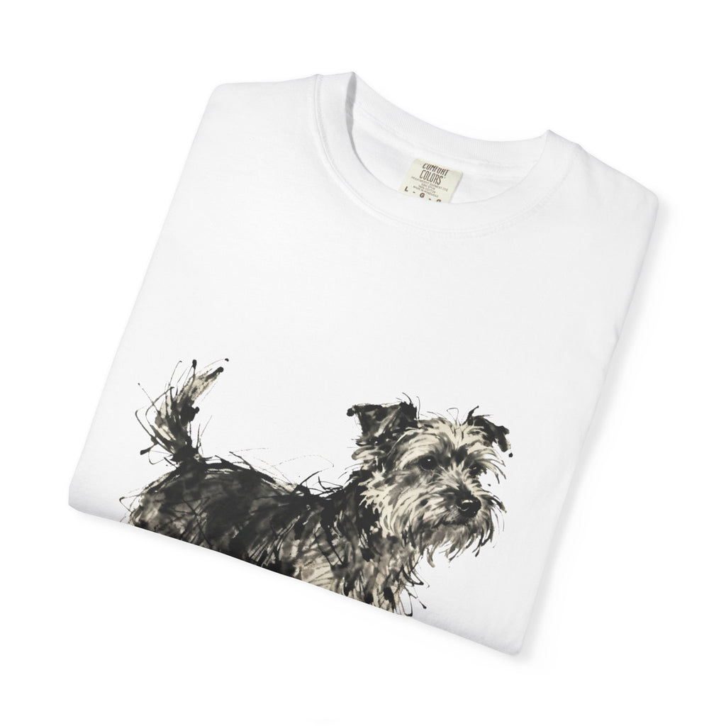 Wire-Haired Terrier Sketch T-Shirt — Monochrome Watercolor Dog Portrait