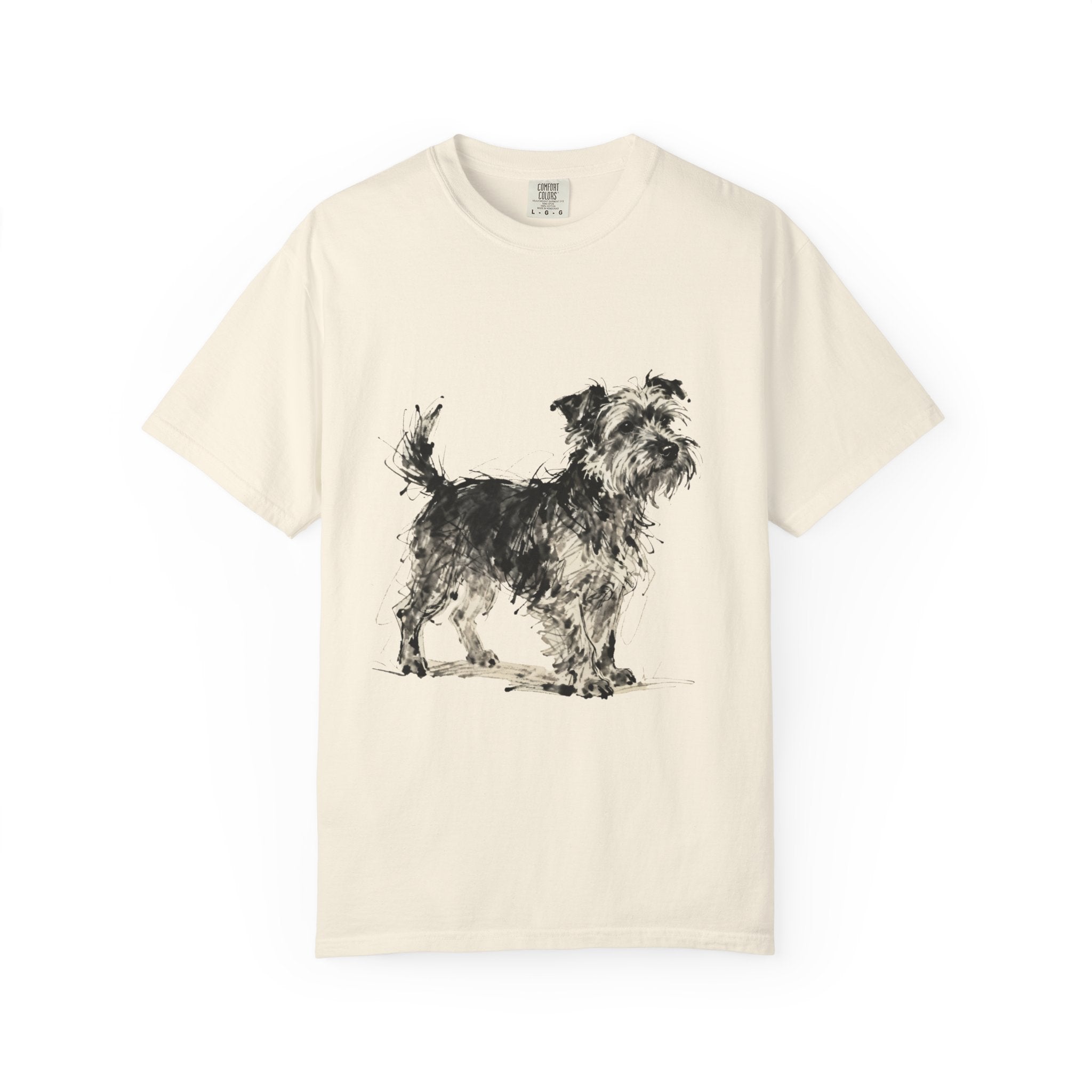 Wire-Haired Terrier Sketch T-Shirt — Monochrome Watercolor Dog Portrait