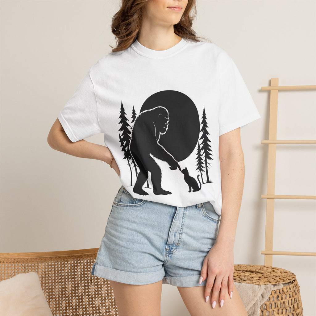 Bigfoot Boop T-Shirt — Minimal Sasquatch & Cat Silhouette Tee