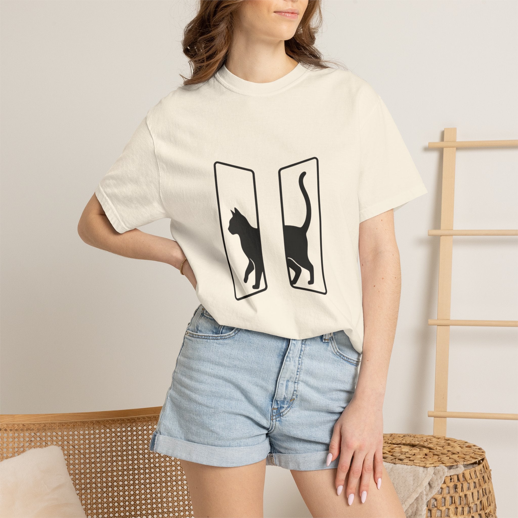 Minimalist Split Black Cat T-Shirt