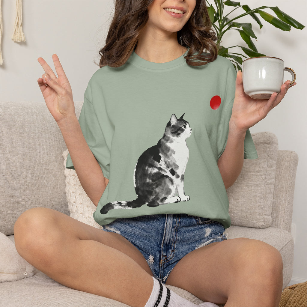 Sumi-e Tabby Cat T-Shirt — Minimalist Japanese Ink Wash Design