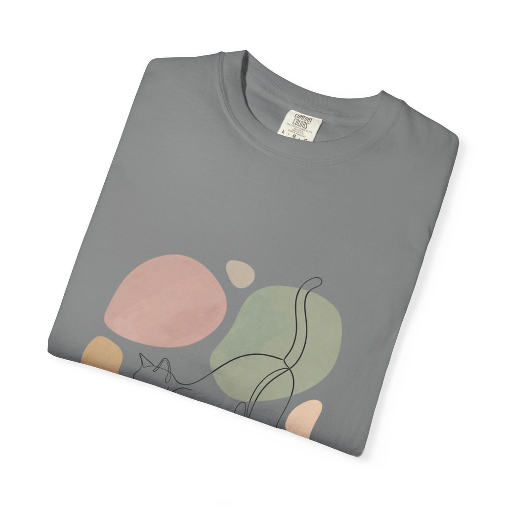 Cat Stretch Line Art T-Shirt — Minimal Boho Scandinavian Pet Graphic
