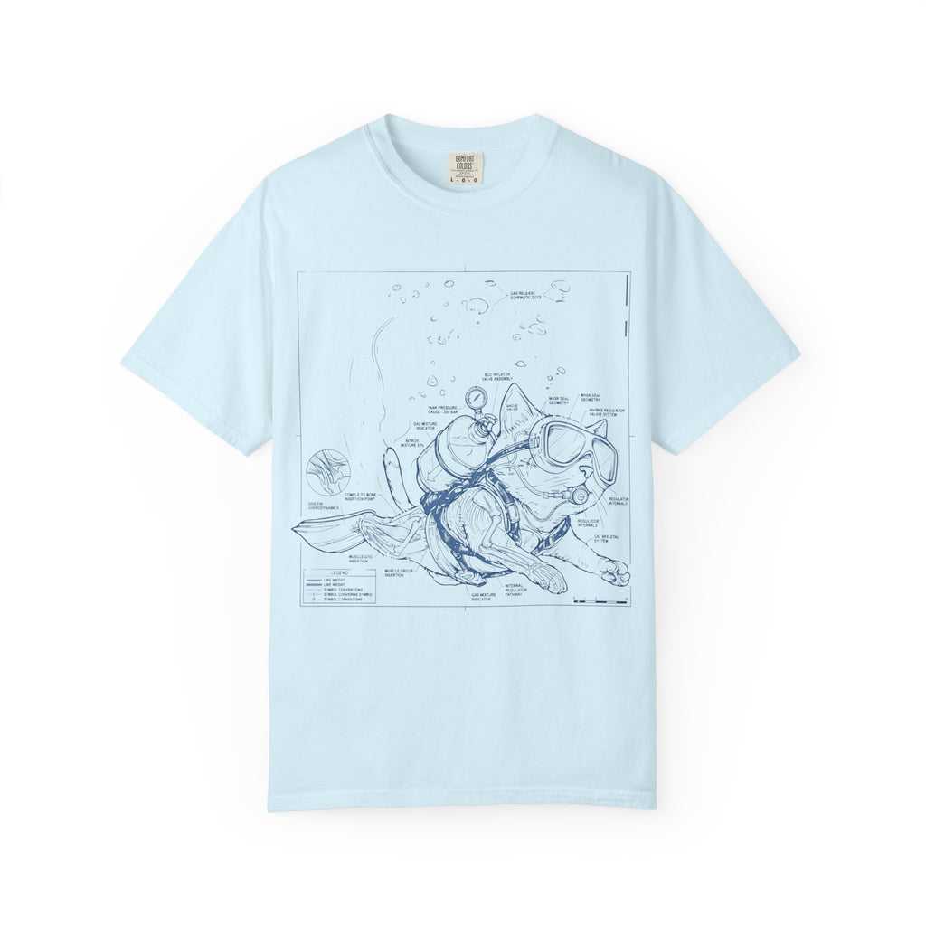 Cat Scuba Blueprint T-Shirt