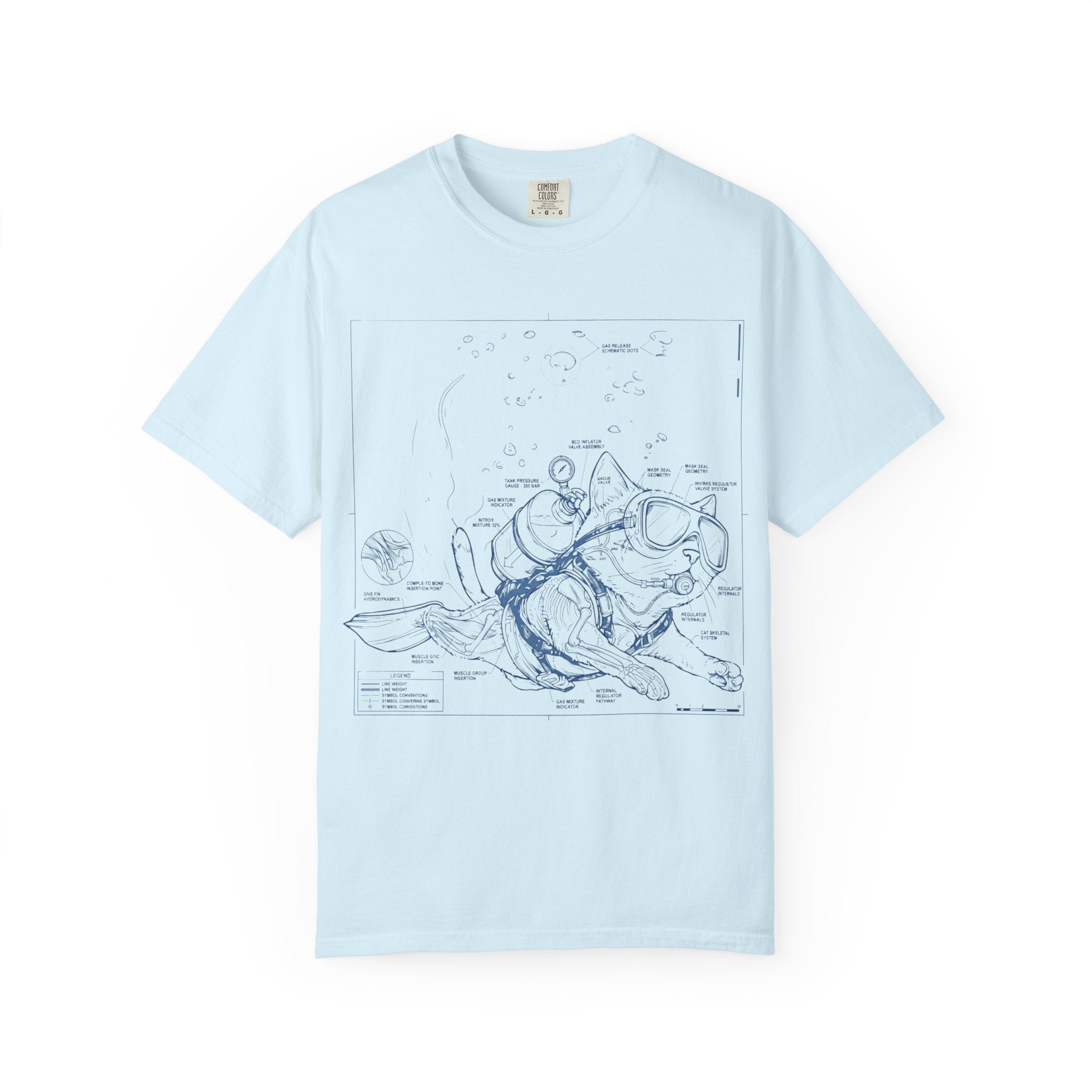 Cat Scuba Blueprint T-Shirt