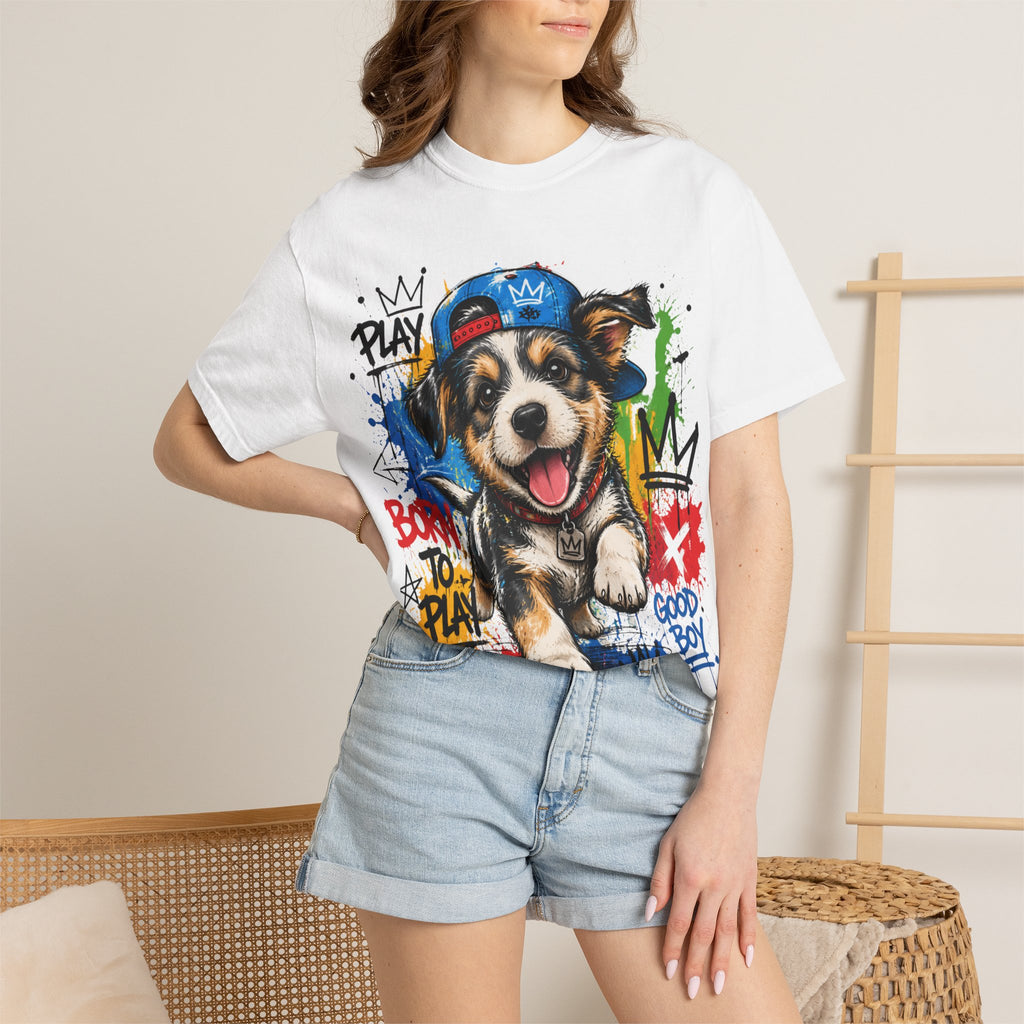 Puppy Graffiti T-Shirt – "Born to Play" Cute Good Boy Tee