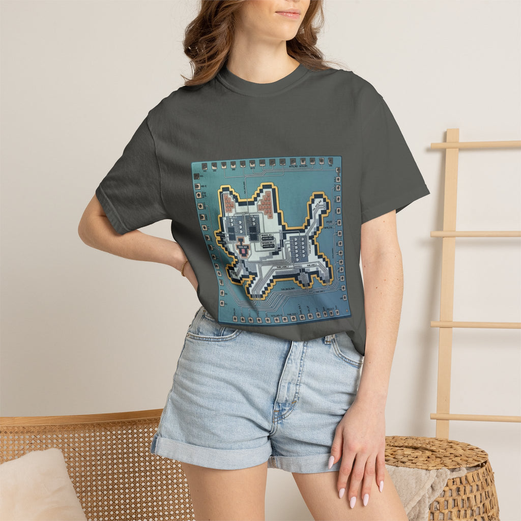 Microchip Cat Tech T-Shirt — Pixelated Processor Circuit Design