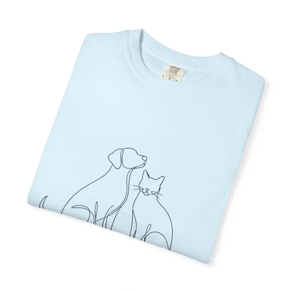 Minimal Single-Line Dog & Cat T-Shirt — Scandinavian Minimalist Pet Art