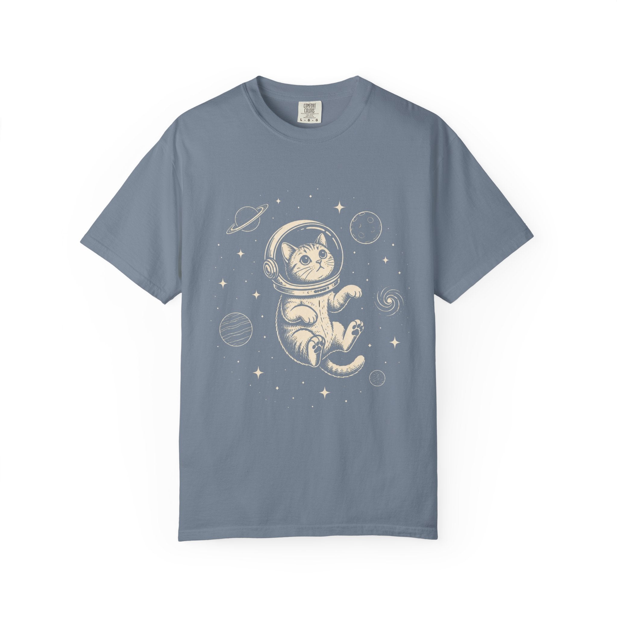 Tabby Astronaut Kitten T-Shirt — Whimsical Space Cat Line Art