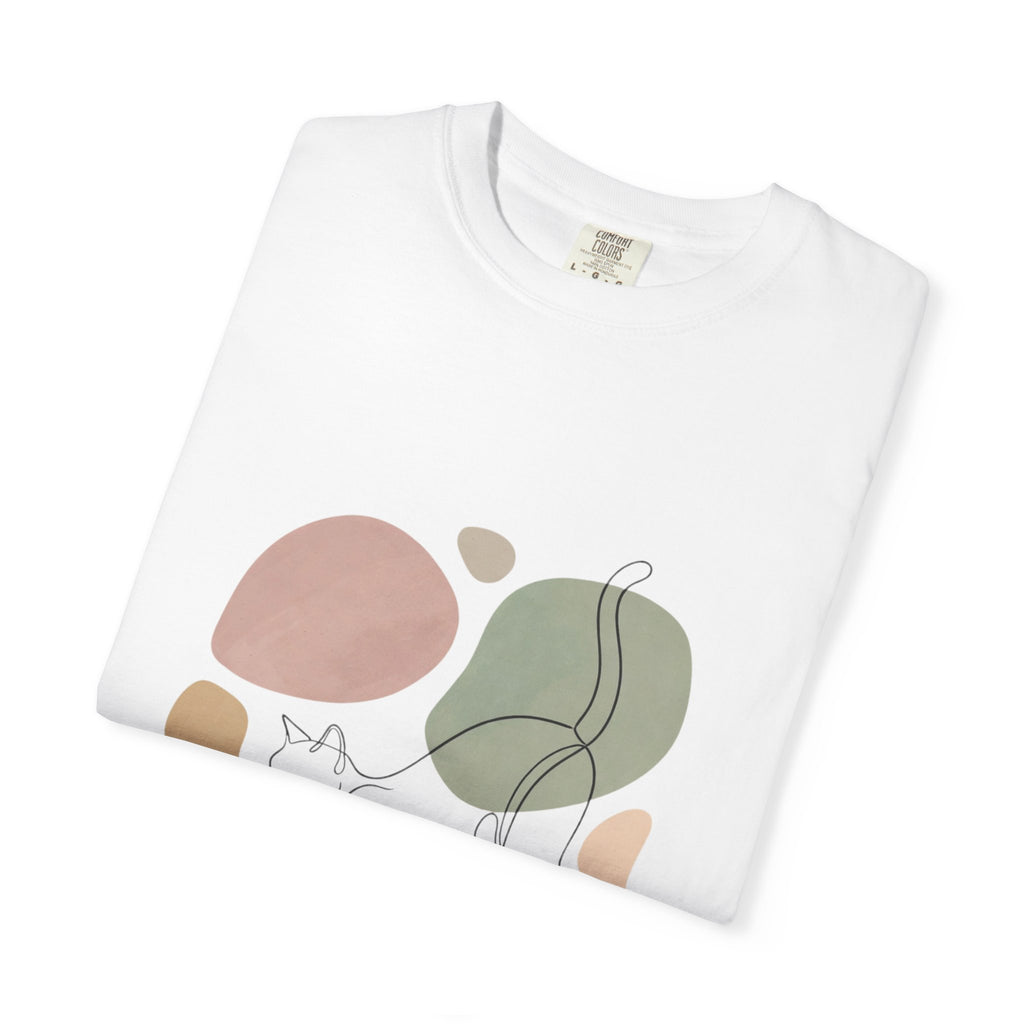 Cat Stretch Line Art T-Shirt — Minimal Boho Scandinavian Pet Graphic