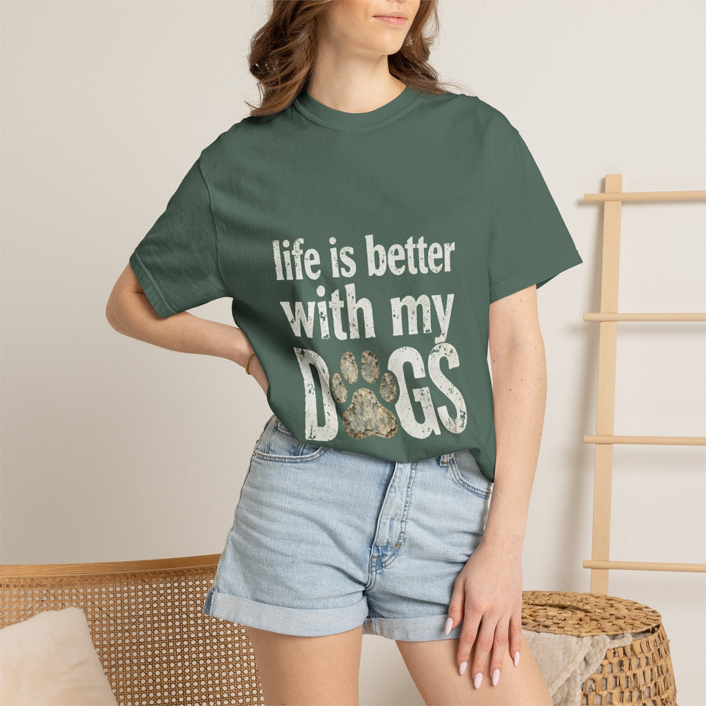 Life Is Better With My DOGS T-Shirt — Distressed Paw Print Vintage Tee