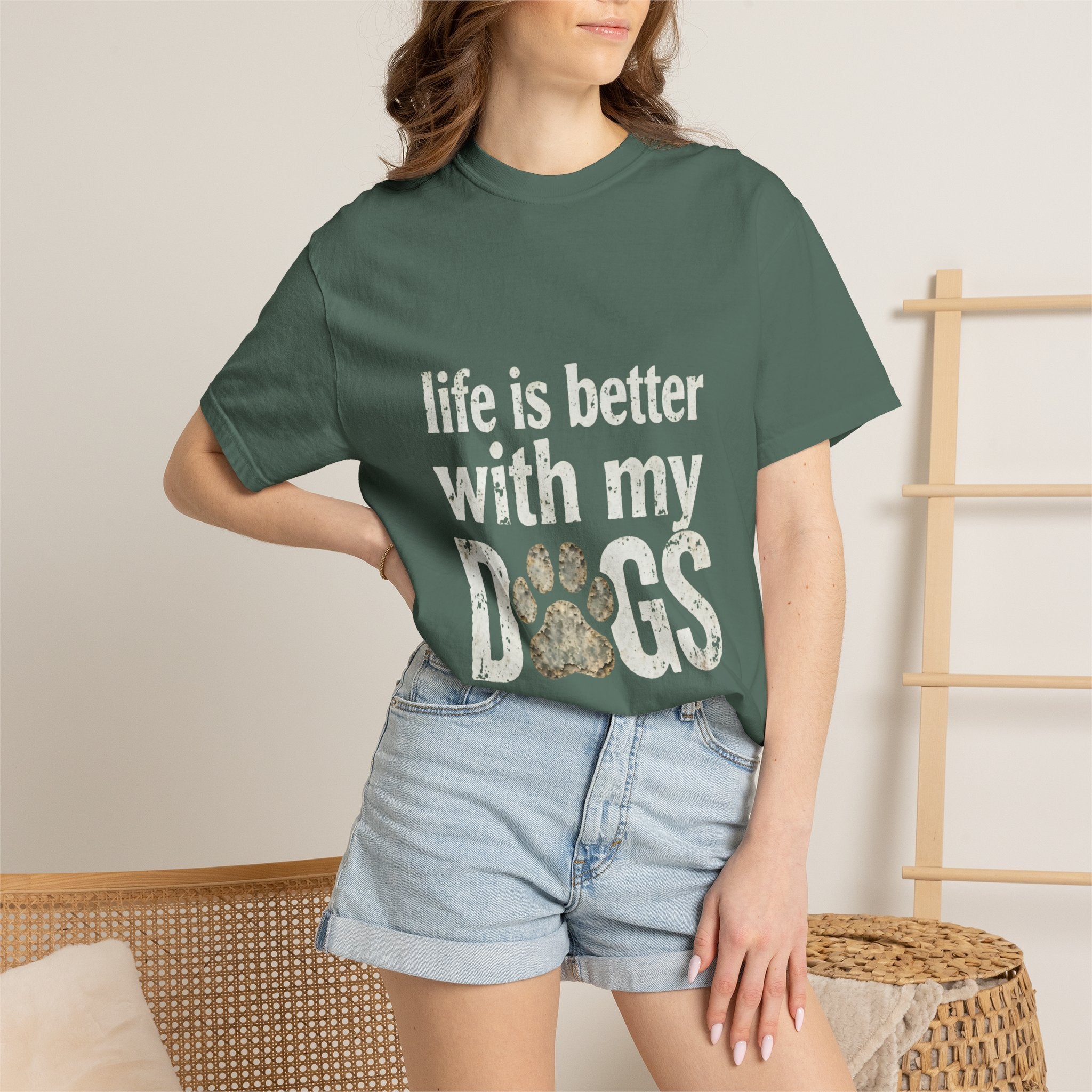 Life Is Better With My DOGS T-Shirt — Distressed Paw Print Vintage Tee