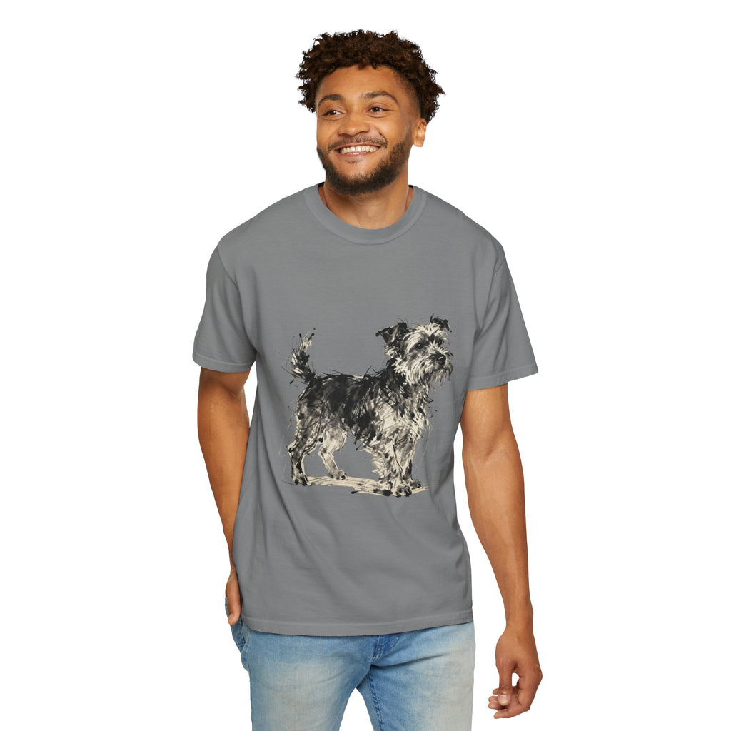 Wire-Haired Terrier Sketch T-Shirt — Monochrome Watercolor Dog Portrait