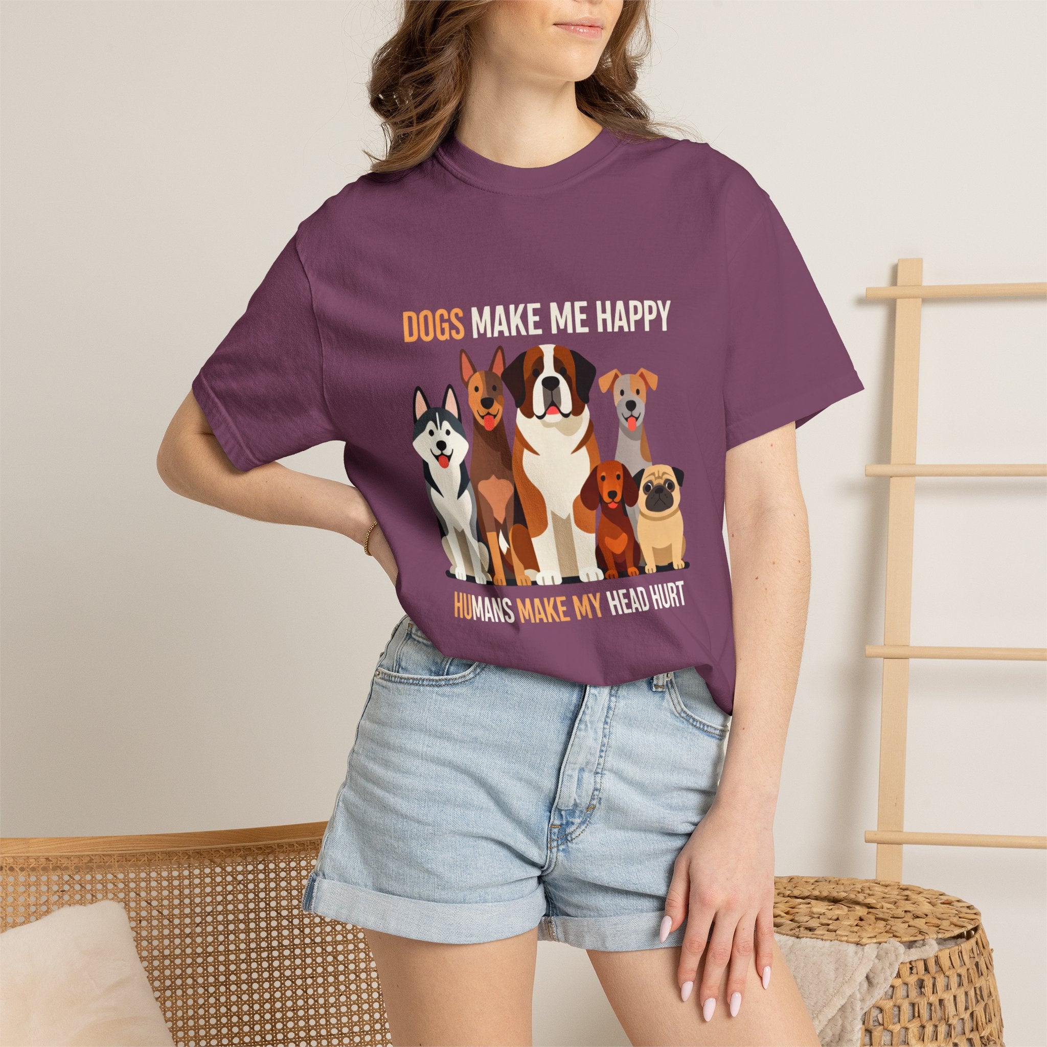 Dogs Make Me Happy T-Shirt — Cute Cartoon Dogs Graphic Tee