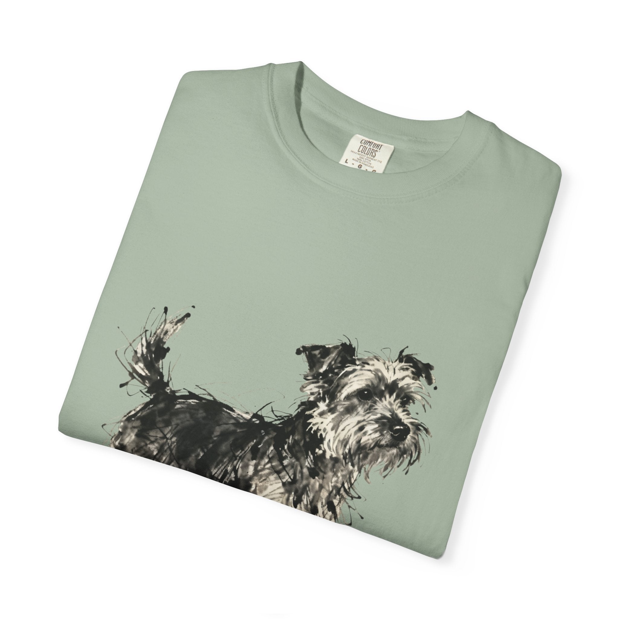 Wire-Haired Terrier Sketch T-Shirt — Monochrome Watercolor Dog Portrait