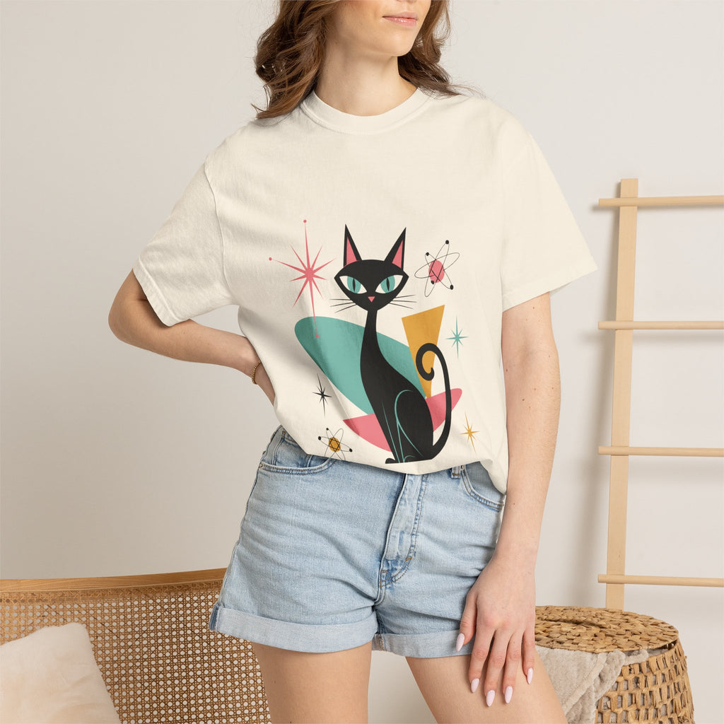 Retro Atomic Black Cat T-Shirt — 1950s Mid-Century Modern Graphic