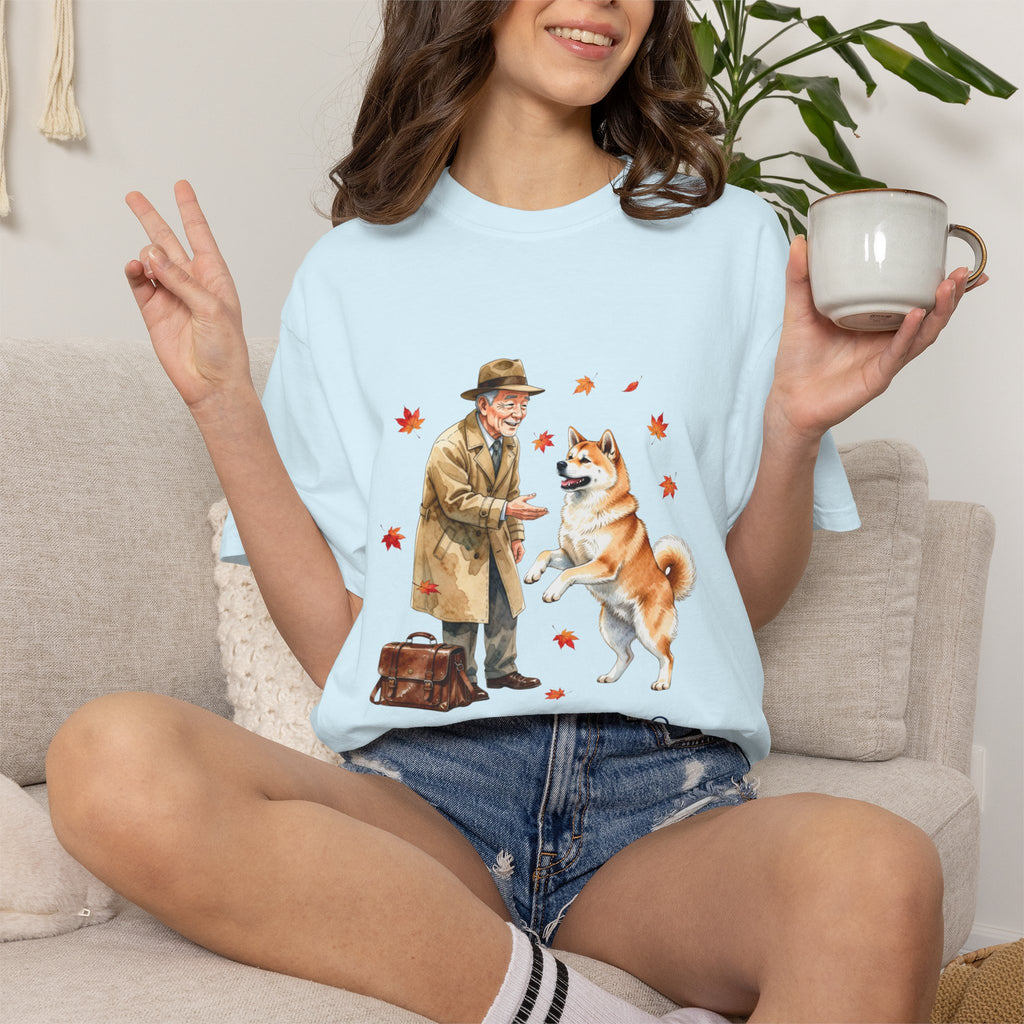 Hachiko Loyalty Tee — Heartwarming Dog & Old Man Illustration T-Shirt