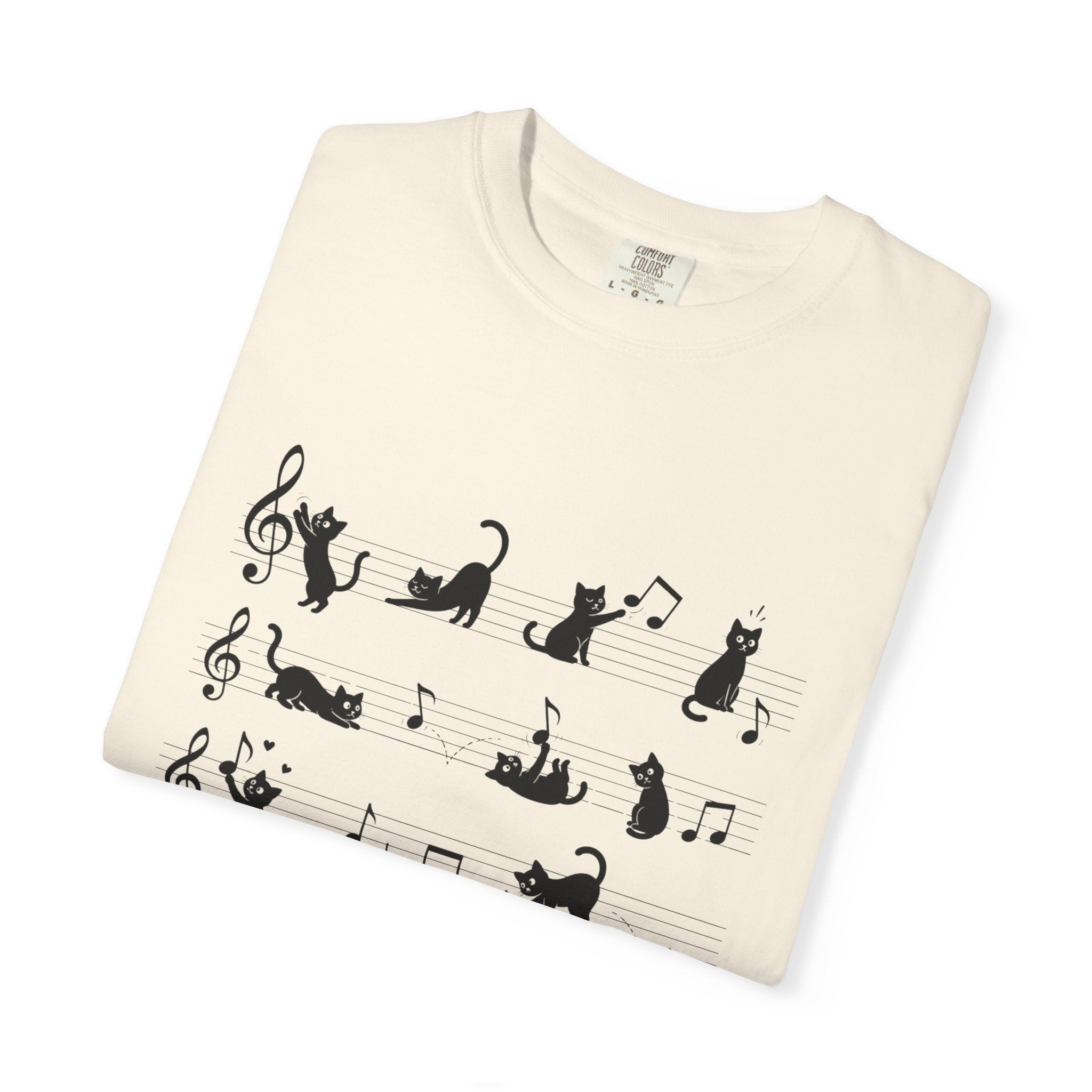Cat Music Staff T-Shirt — Playful Cats on Sheet Music Graphic Tee