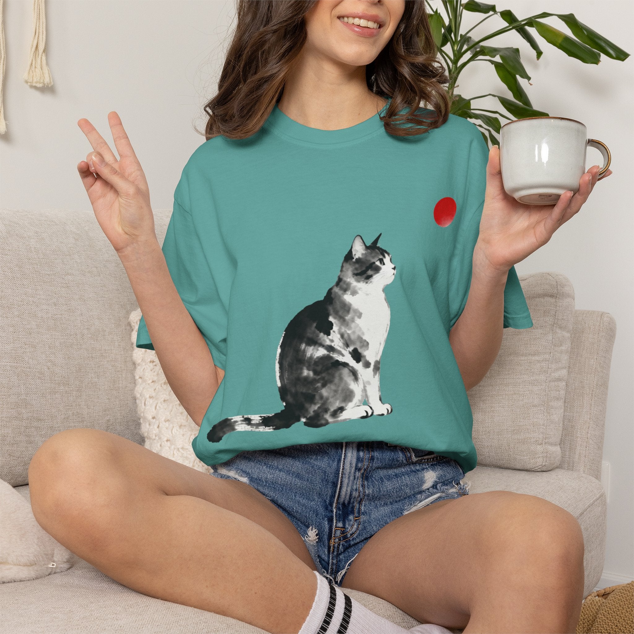 Sumi-e Tabby Cat T-Shirt — Minimalist Japanese Ink Wash Design