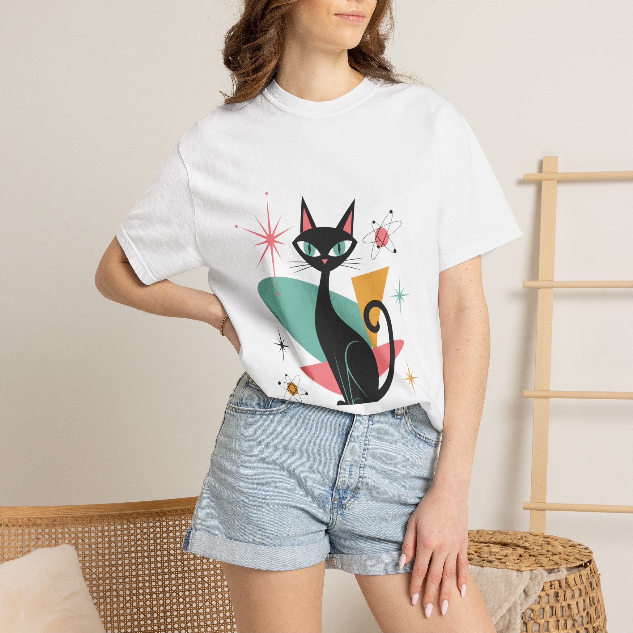 Retro Atomic Black Cat T-Shirt — 1950s Mid-Century Modern Graphic