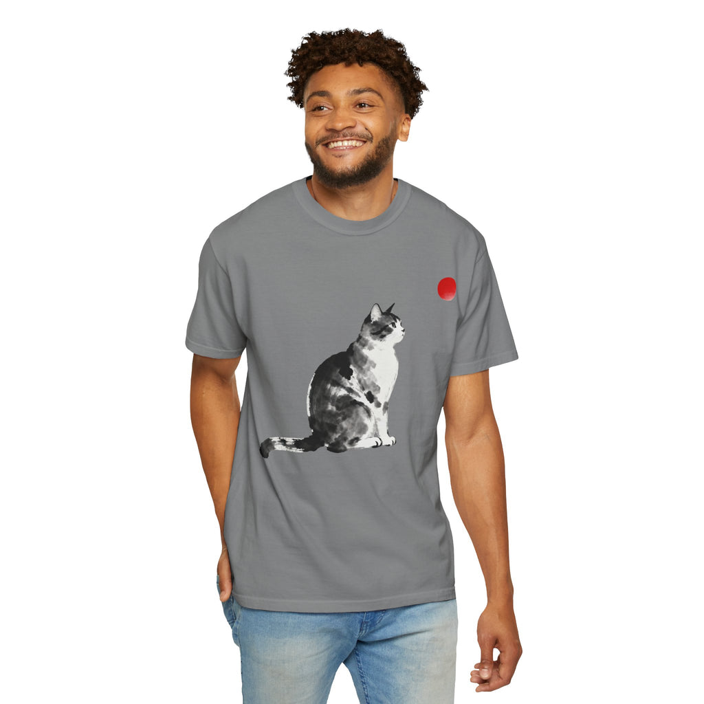 Sumi-e Tabby Cat T-Shirt — Minimalist Japanese Ink Wash Design