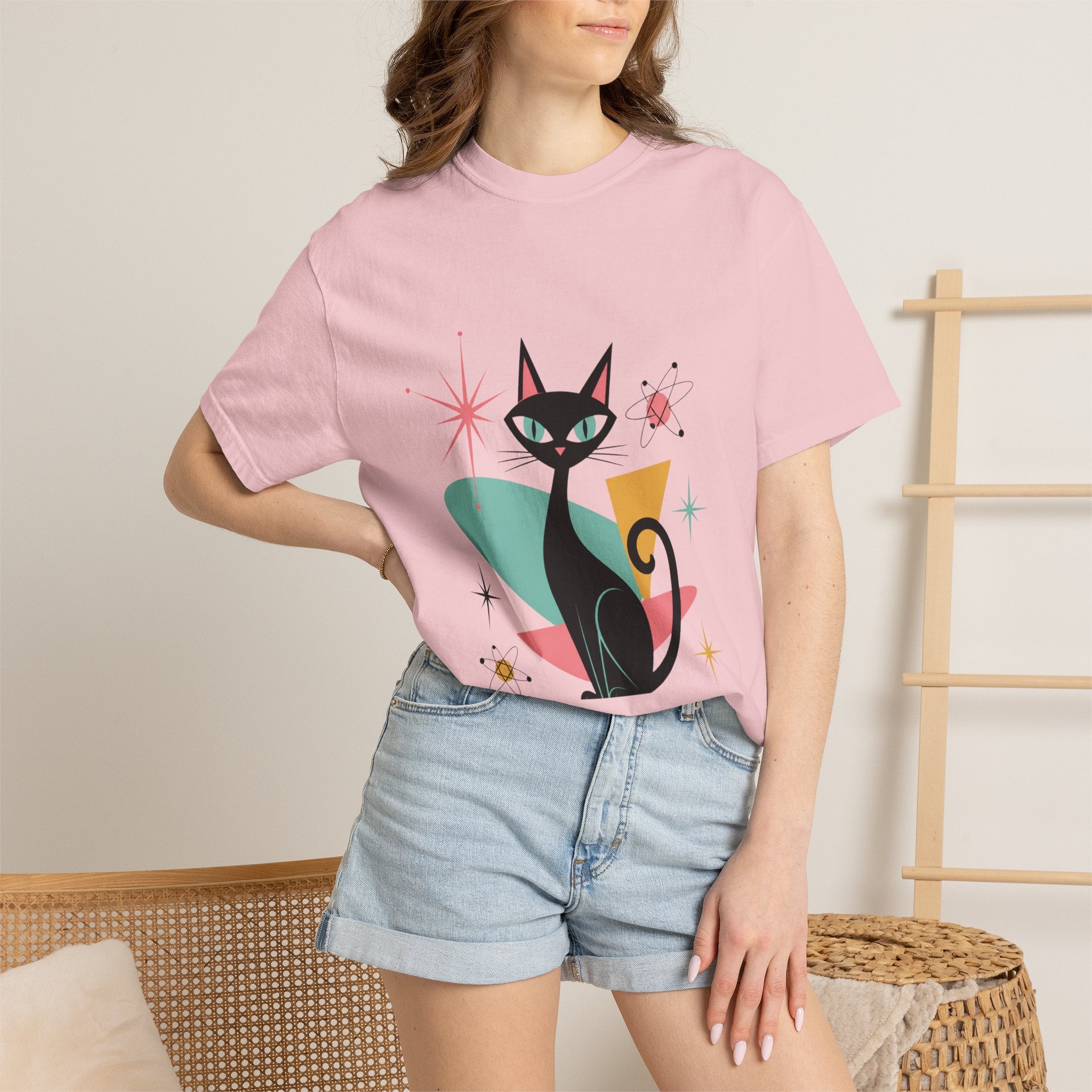 Retro Atomic Black Cat T-Shirt — 1950s Mid-Century Modern Graphic