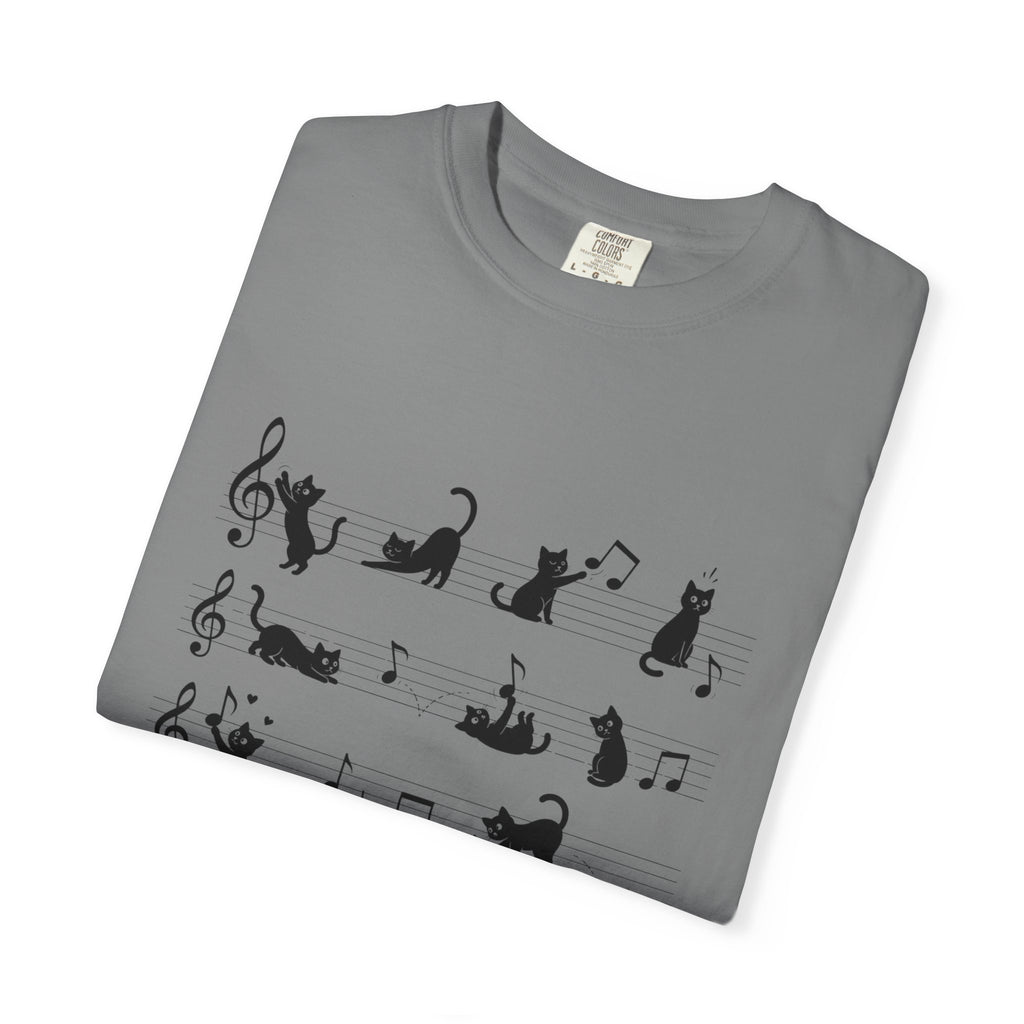 Cat Music Staff T-Shirt — Playful Cats on Sheet Music Graphic Tee