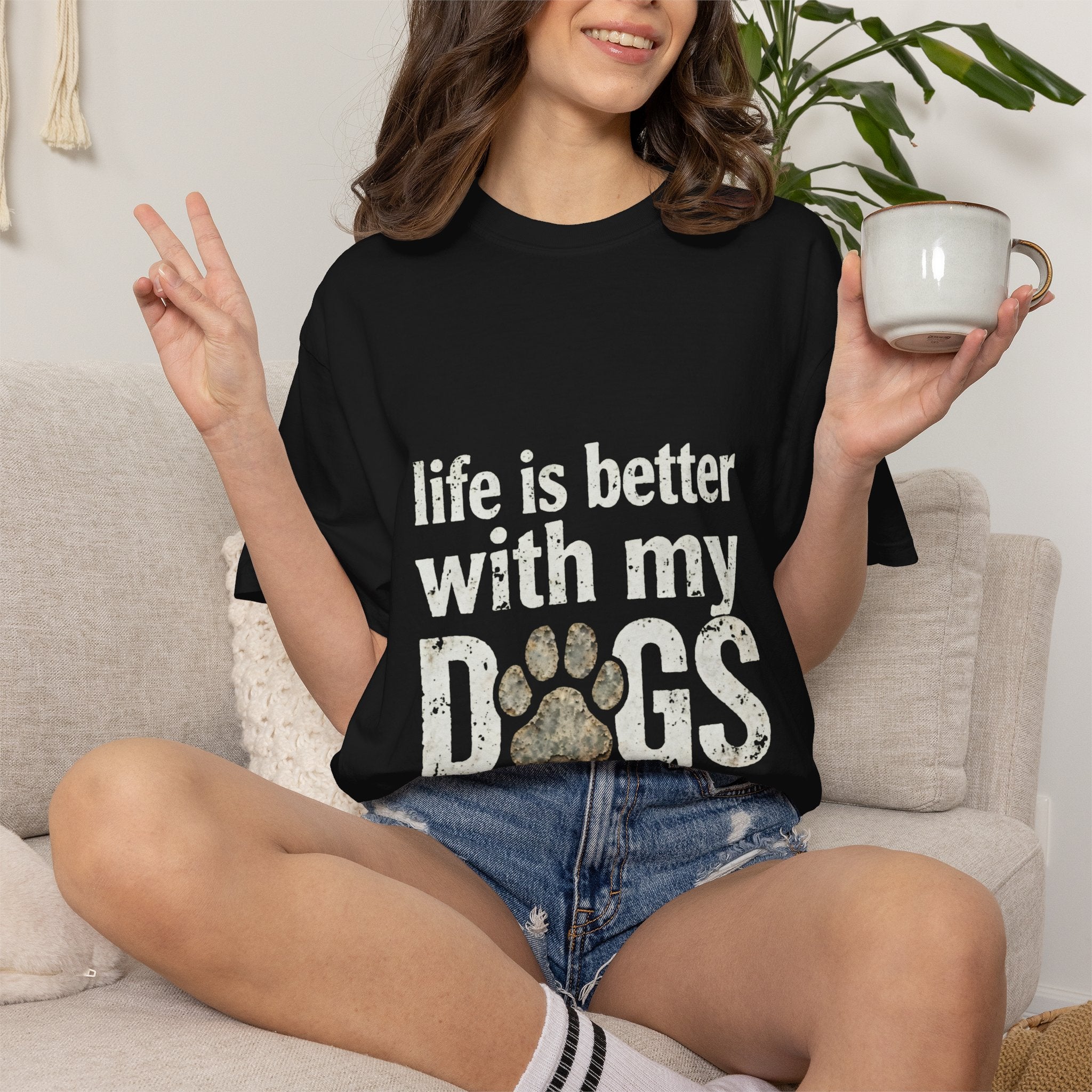 Life Is Better With My DOGS T-Shirt — Distressed Paw Print Vintage Tee
