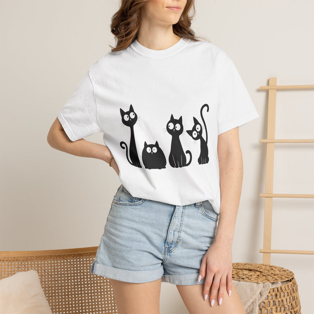 Funny Quirky Black Cats T-Shirt — Minimal Silhouette Cartoon Cat Tee