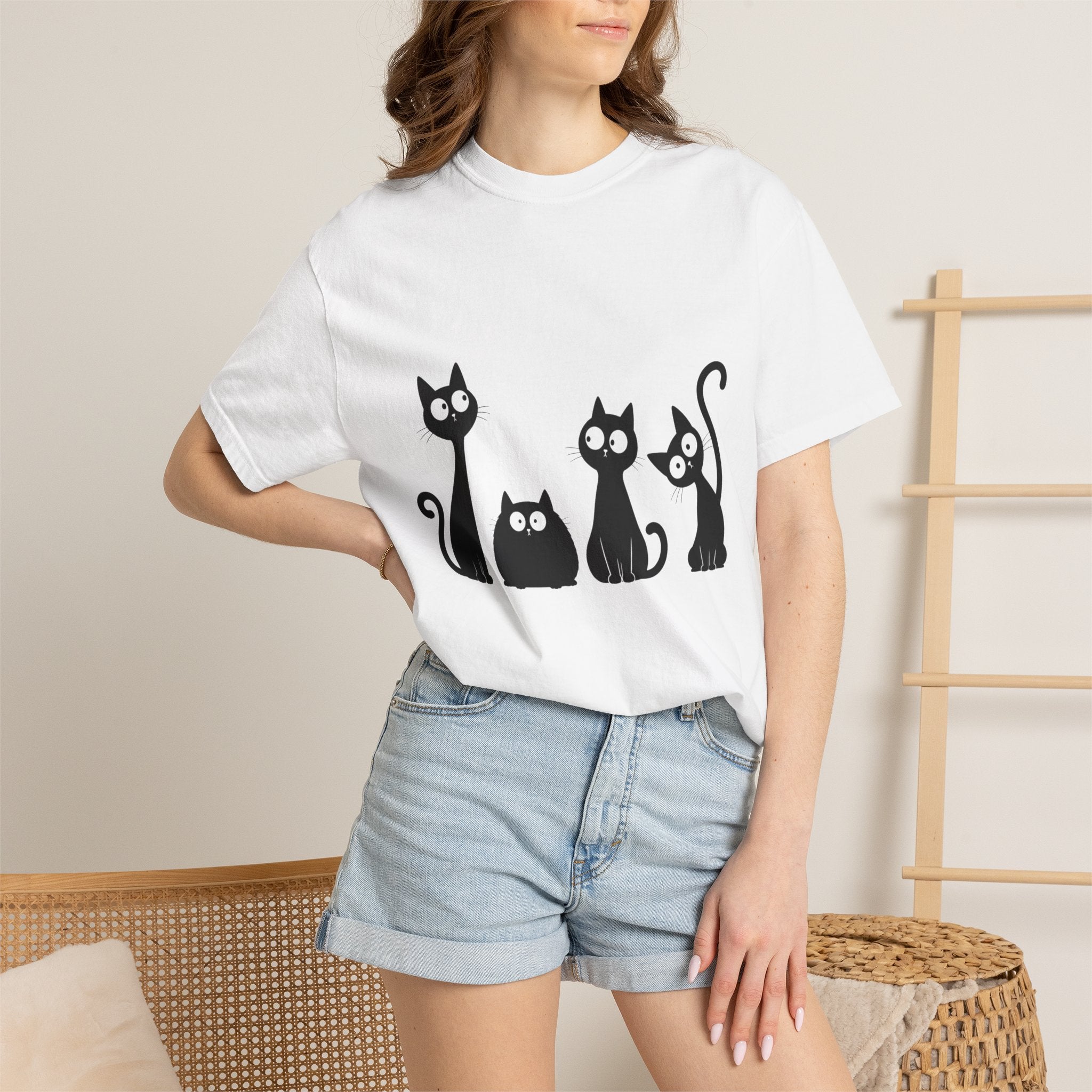 Funny Quirky Black Cats T-Shirt — Minimal Silhouette Cartoon Cat Tee