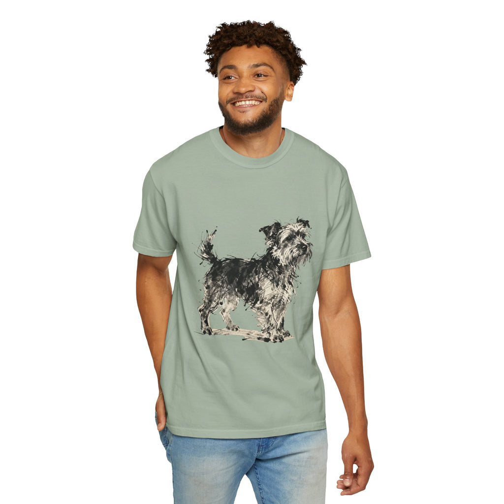 Wire-Haired Terrier Sketch T-Shirt — Monochrome Watercolor Dog Portrait