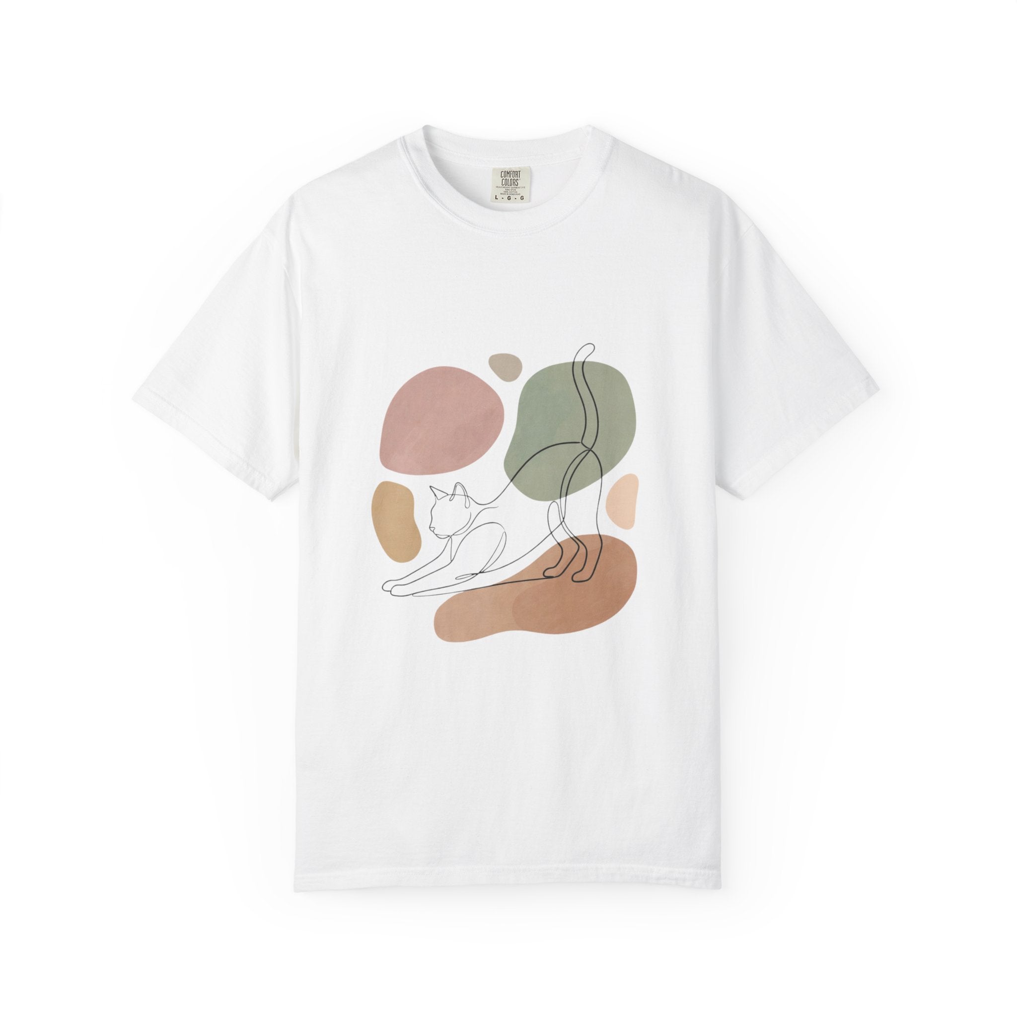 Cat Stretch Line Art T-Shirt — Minimal Boho Scandinavian Pet Graphic