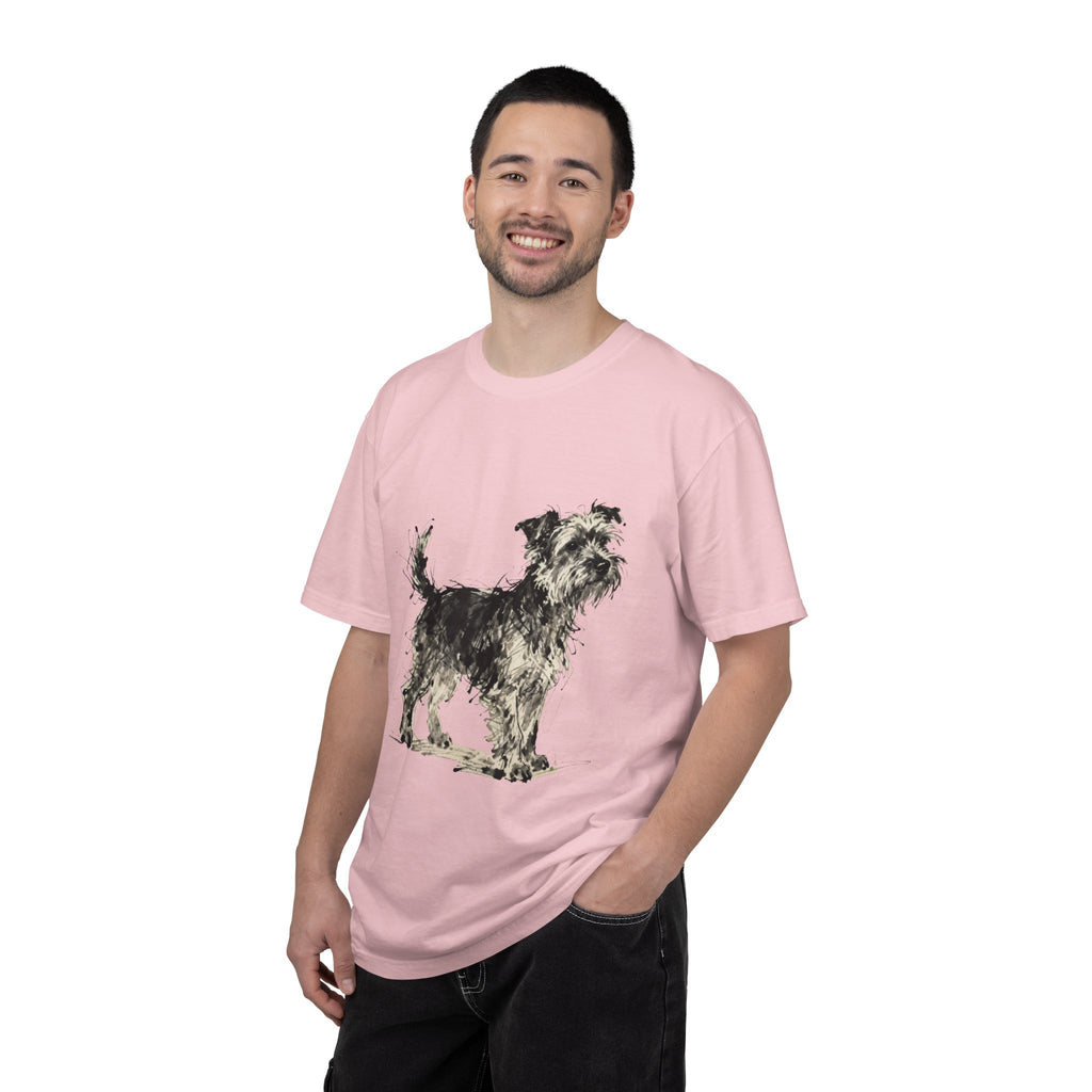 Wire-Haired Terrier Sketch T-Shirt — Monochrome Watercolor Dog Portrait