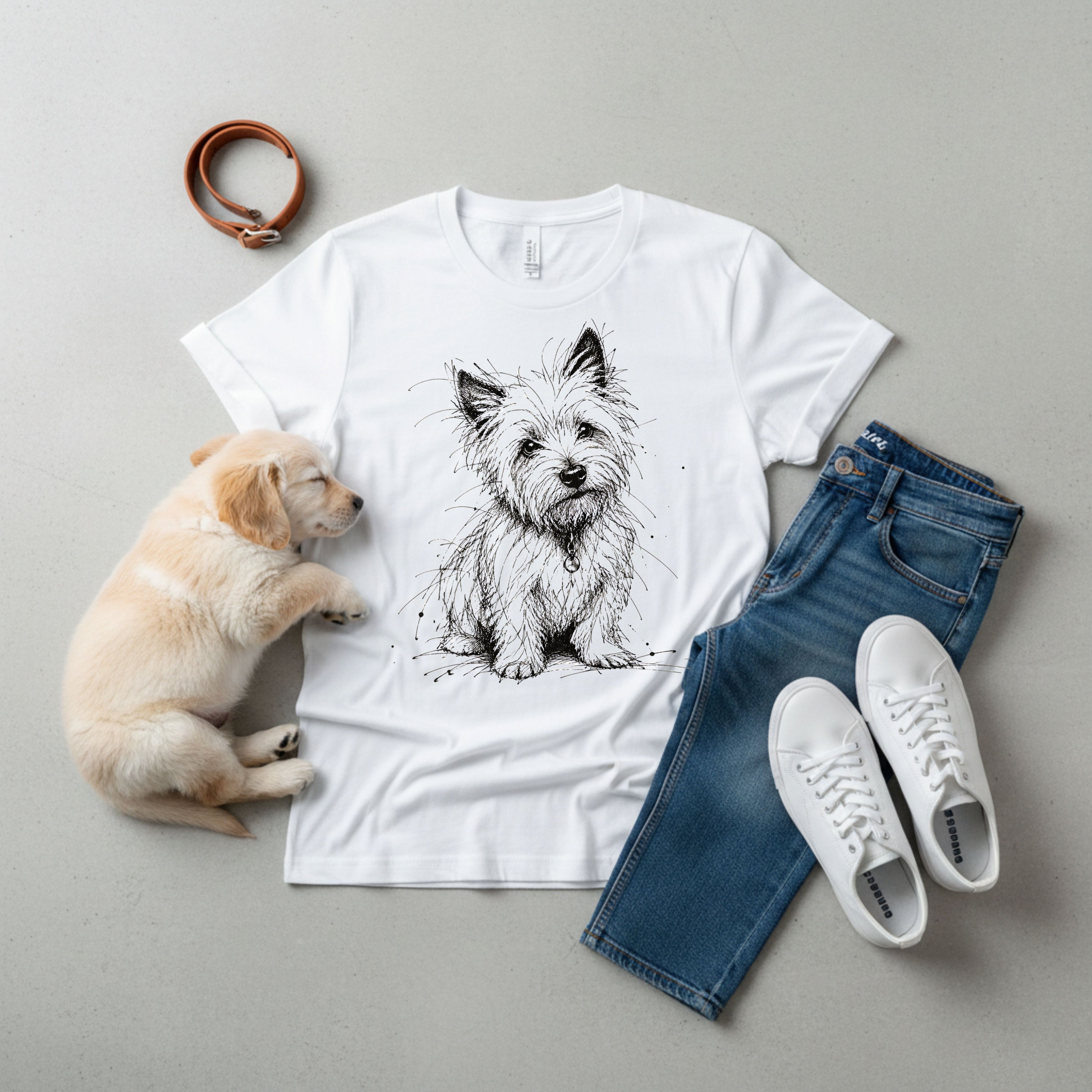 Westie Sketch T‑Shirt – Hand-Drawn West Highland White Terrier Tee