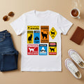 Cat Warning Signs Graphic T-Shirt — Humorous Multi-Panel Cat Hazard Tee