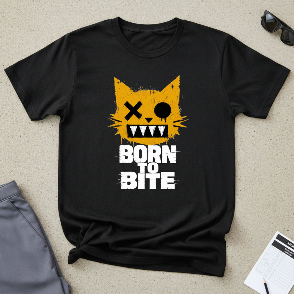 Born to Bite Cat T-Shirt — Graphic Halloween Horror Tee