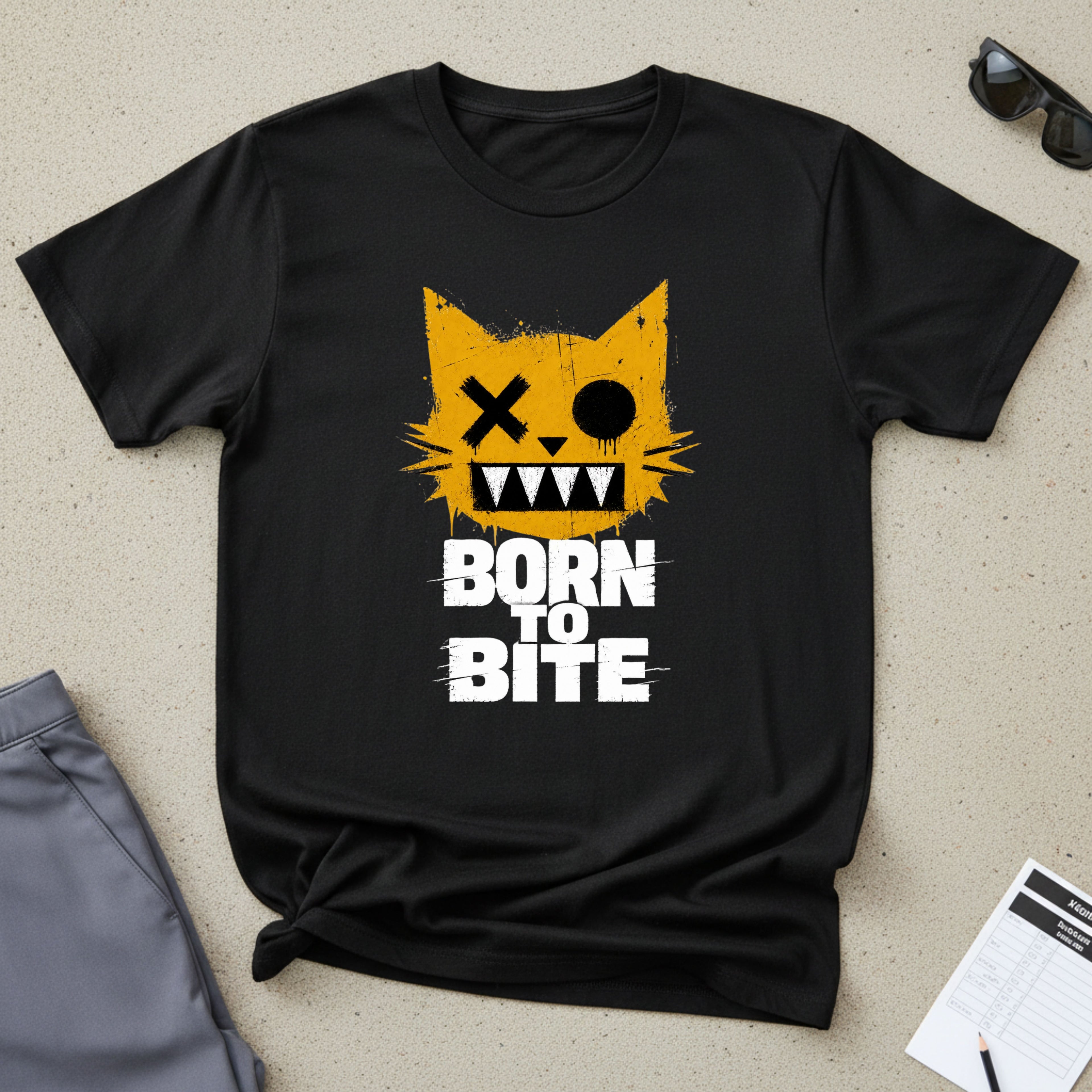 Born to Bite Cat T-Shirt — Graphic Halloween Horror Tee