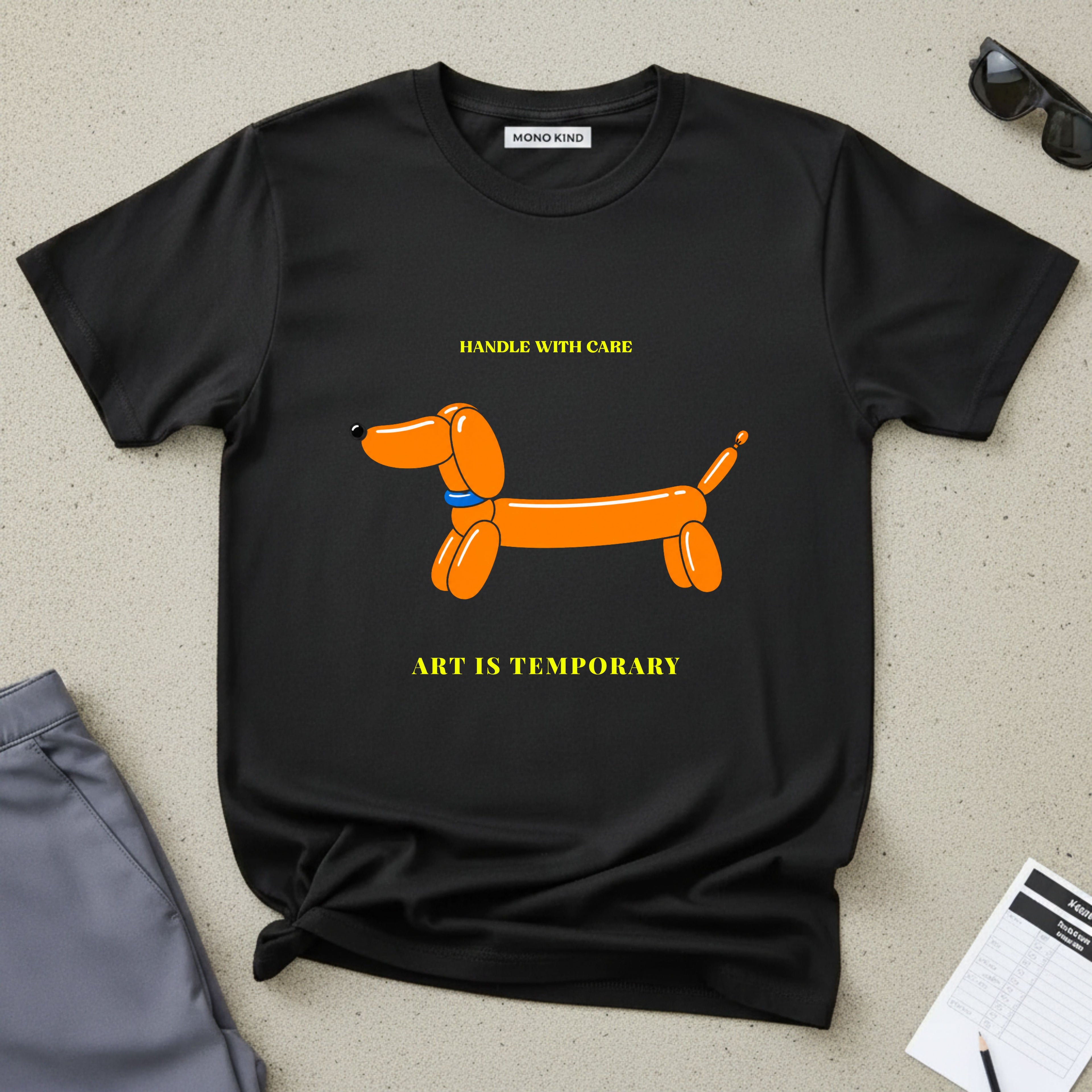 T‑Shirt — 'Handle With Care: Art Is Temporary' Balloon Dog Graphic