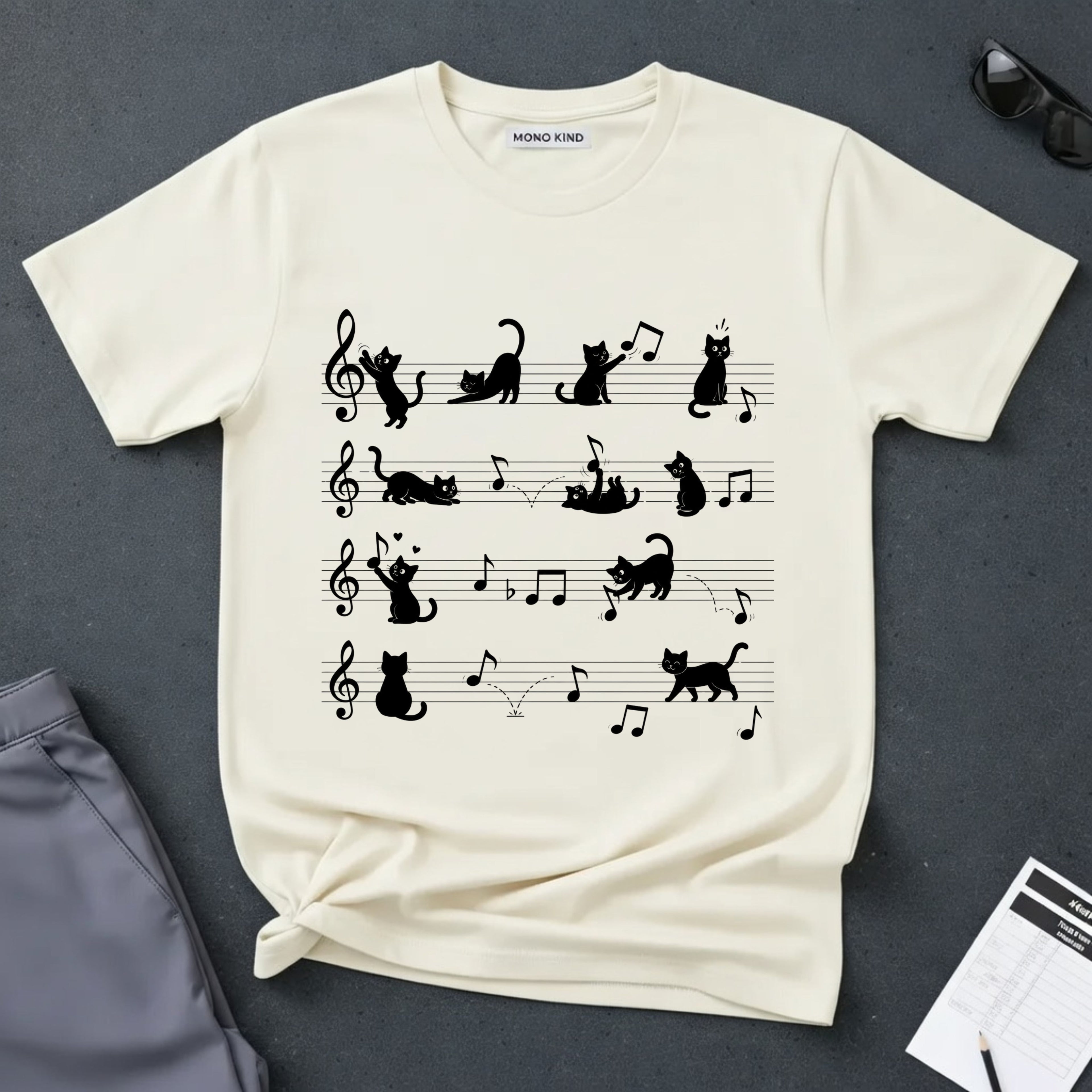 Cat Music Staff T-Shirt